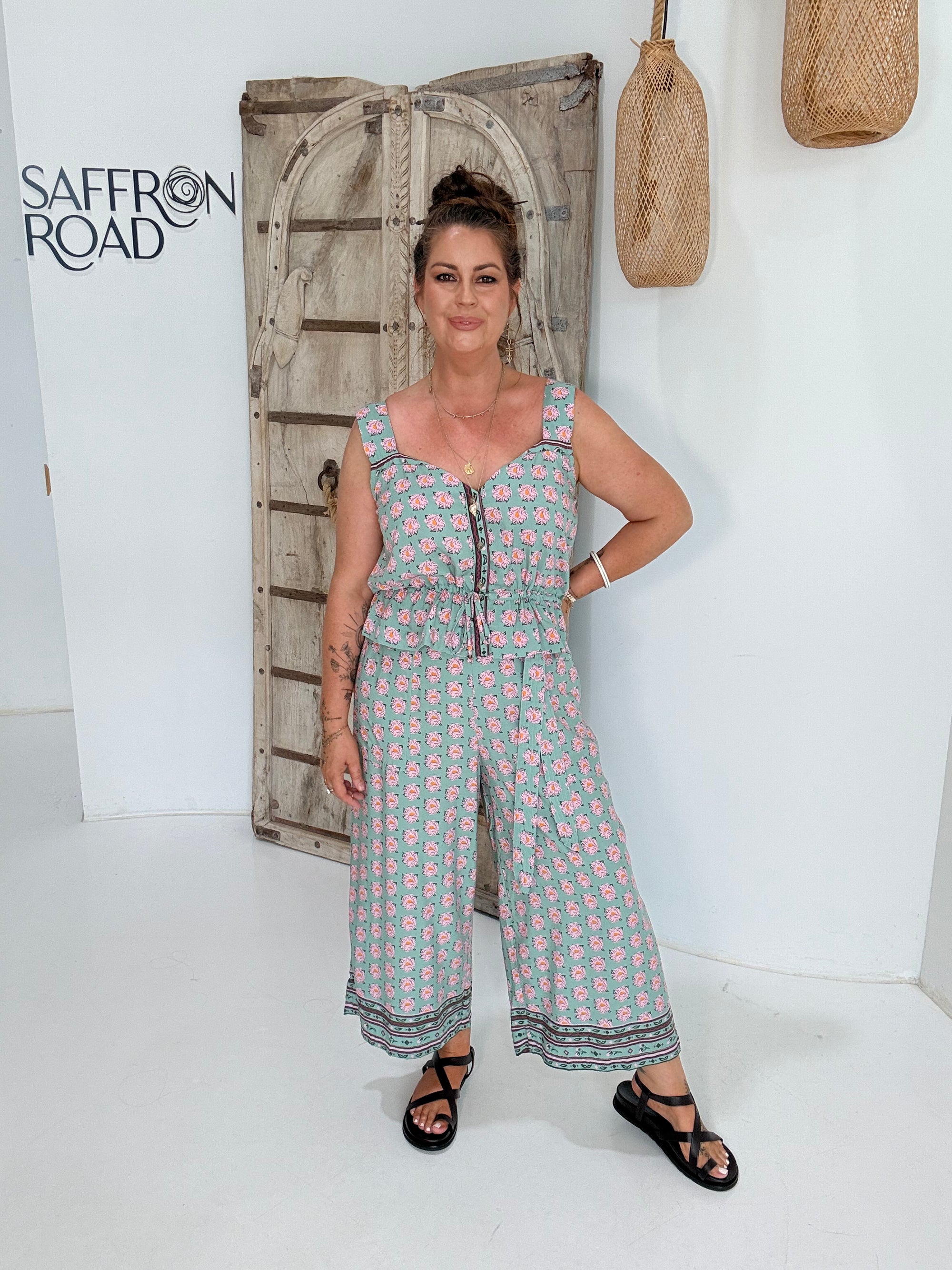 Emma Drawstring Tank | Sage Peony - Saffron Road