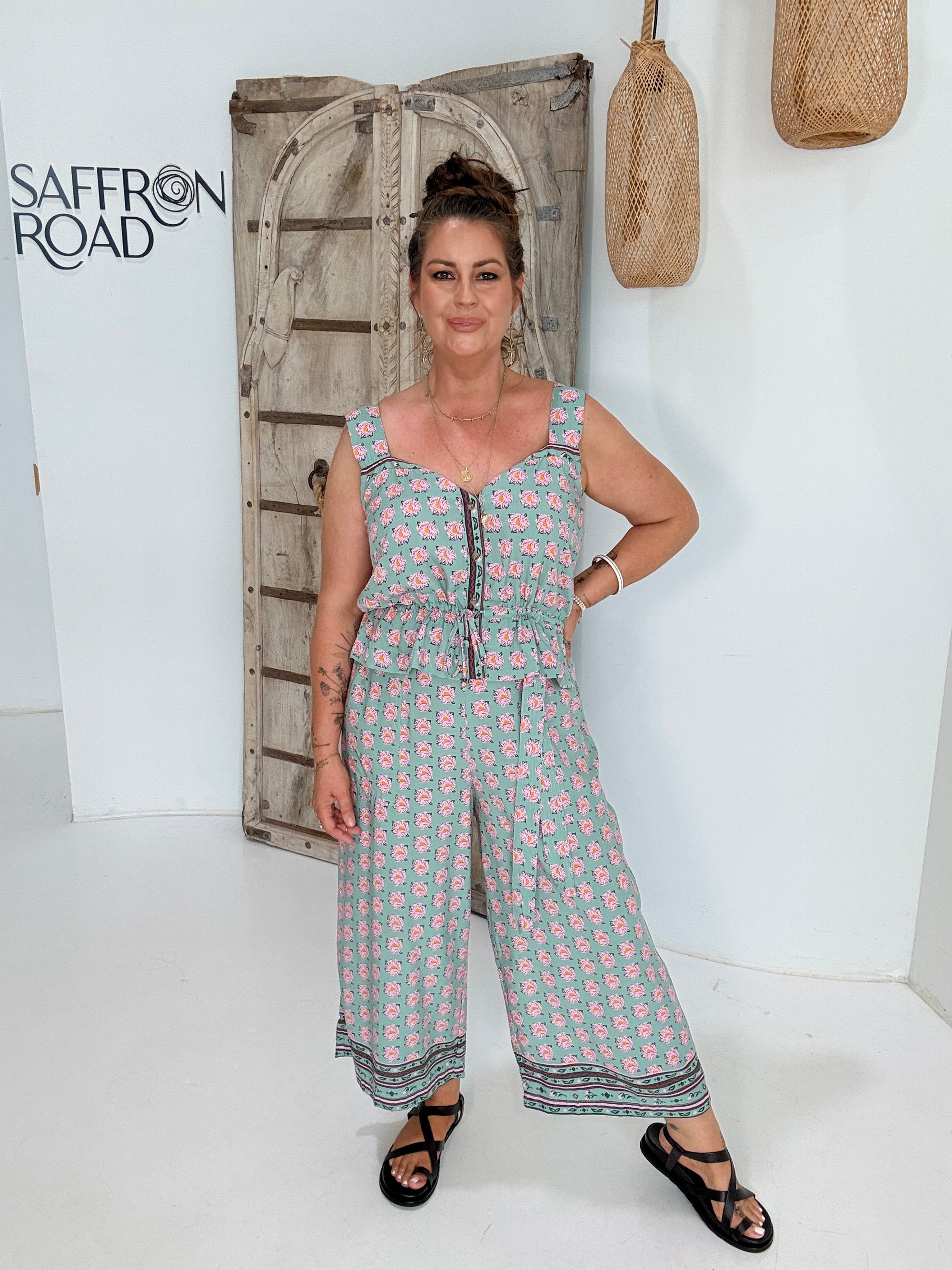 Emma Drawstring Tank | Sage Peony - Saffron Road