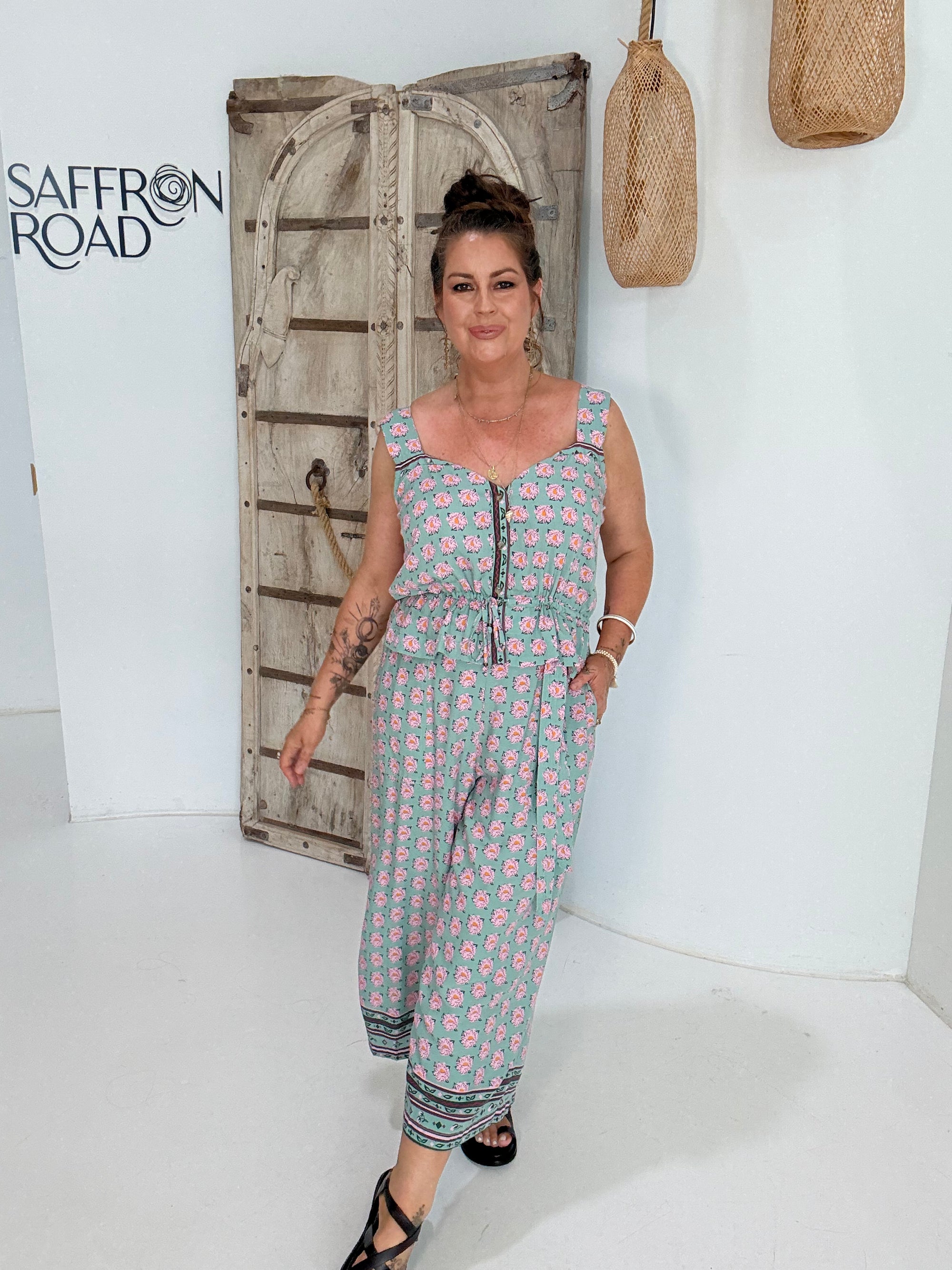 Emma Drawstring Tank | Sage Peony - Saffron Road