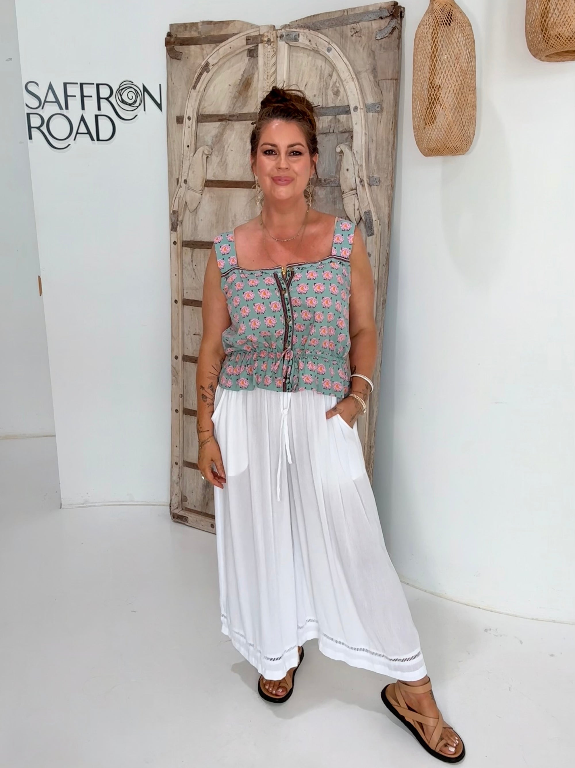 Emma Drawstring Tank | Sage Peony - Saffron Road