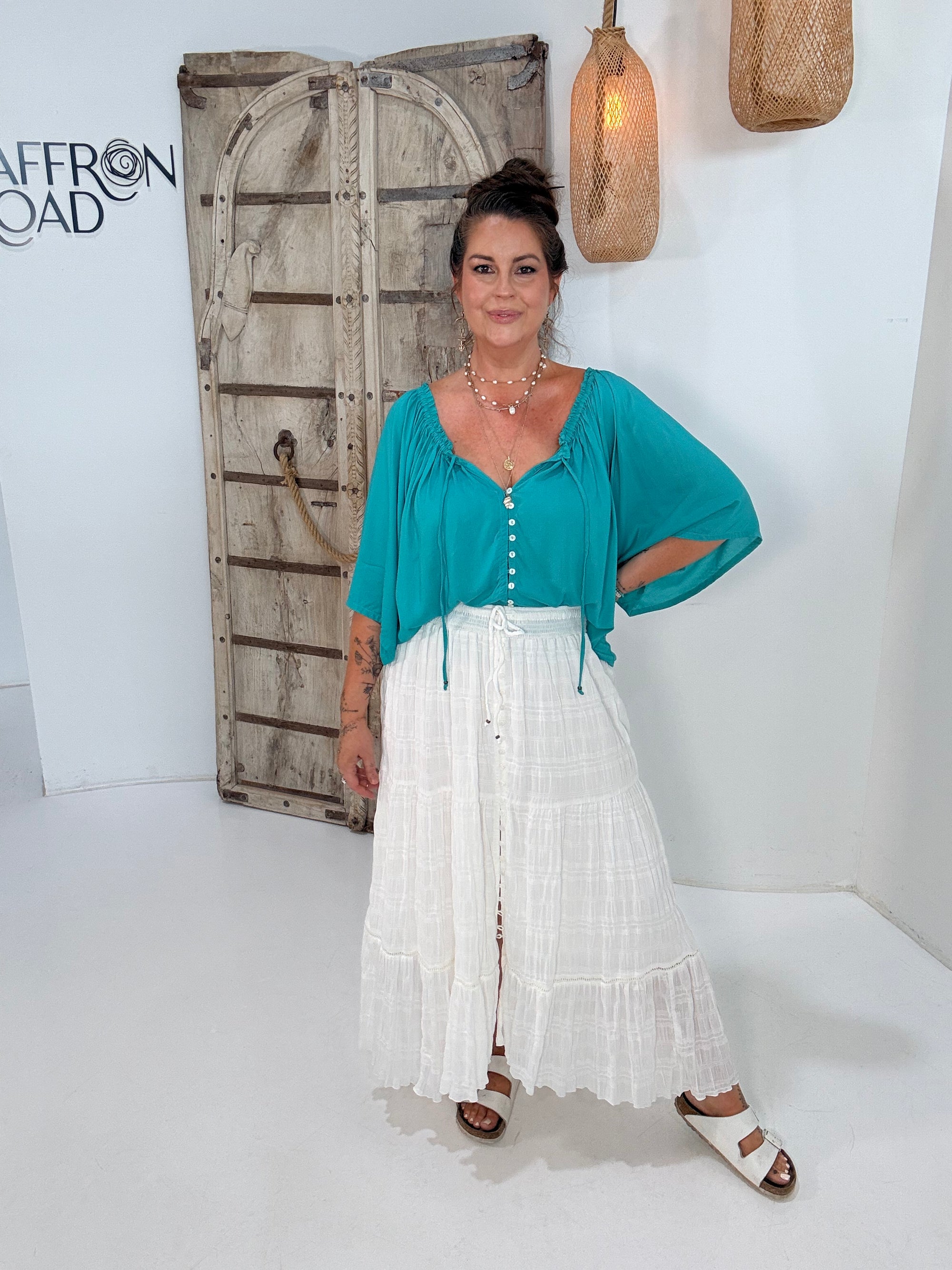 Festival Dreaming Top | Button Front | Jade Green - Saffron Road