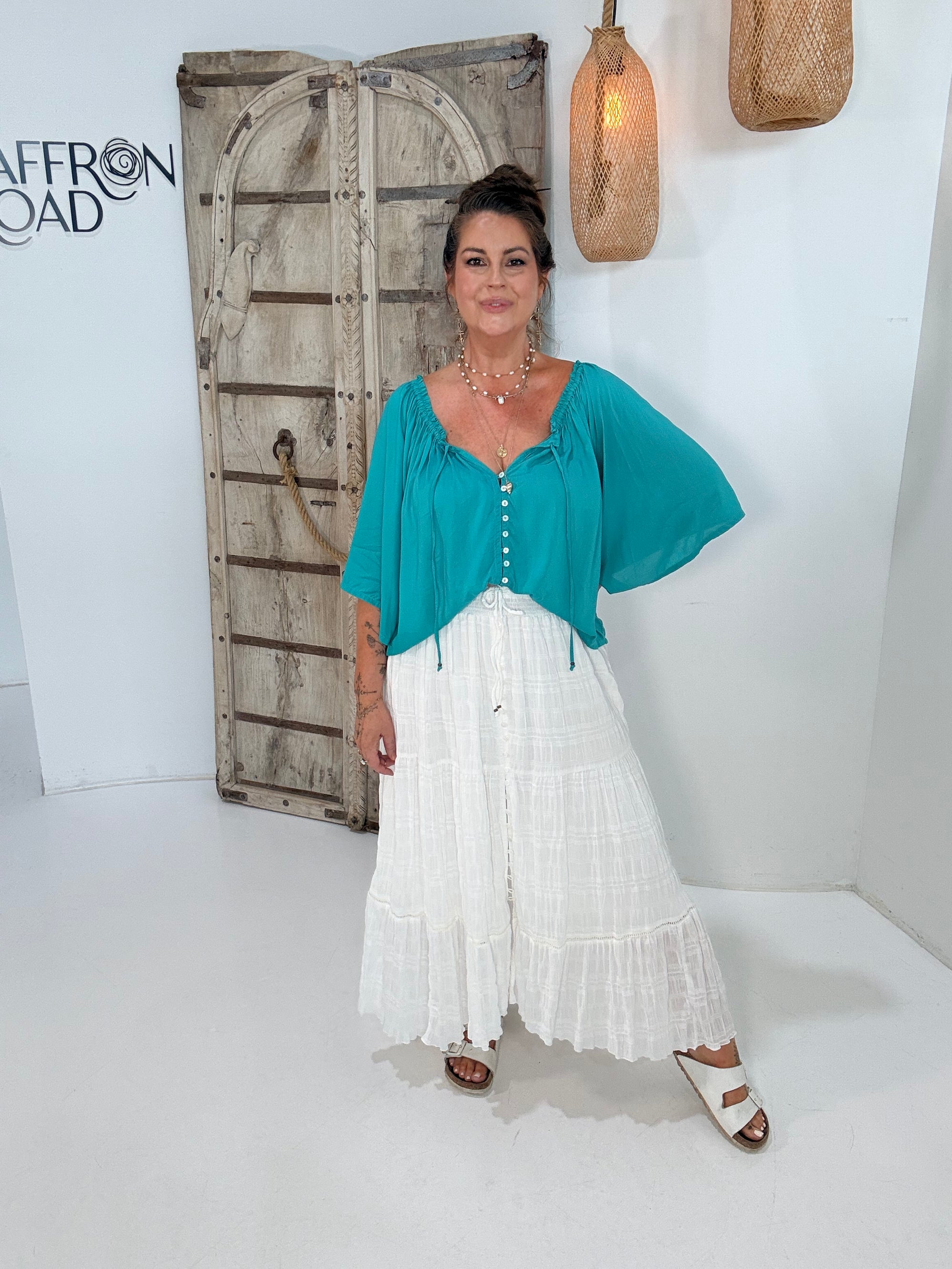 Festival Dreaming Top | Button Front | Jade Green - Saffron Road