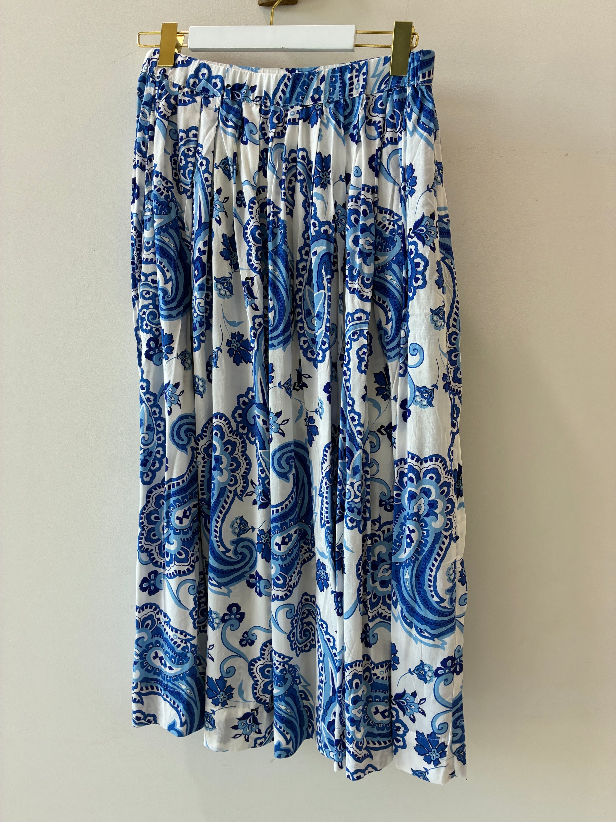 SAMPLE 35 | Pleated Skirt in Blue Paisley - Saffron Road