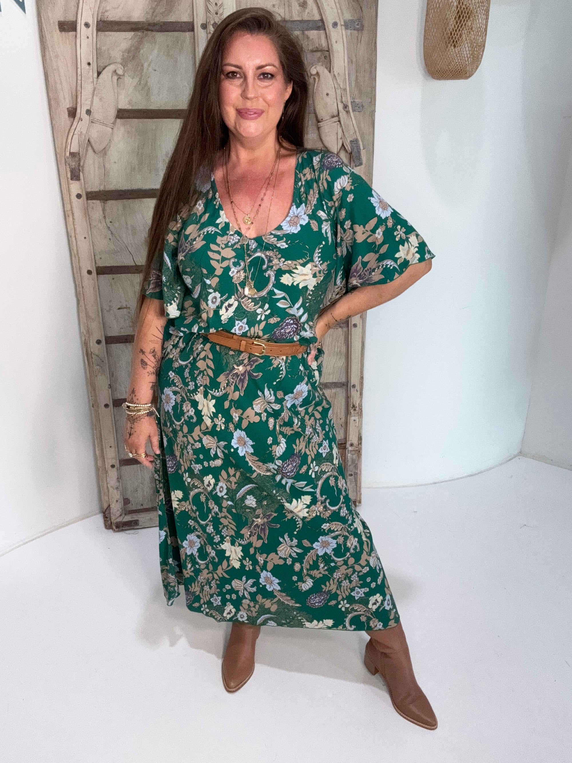 Viv Top (with sleeves) | Midnight Garden Green - Saffron Road