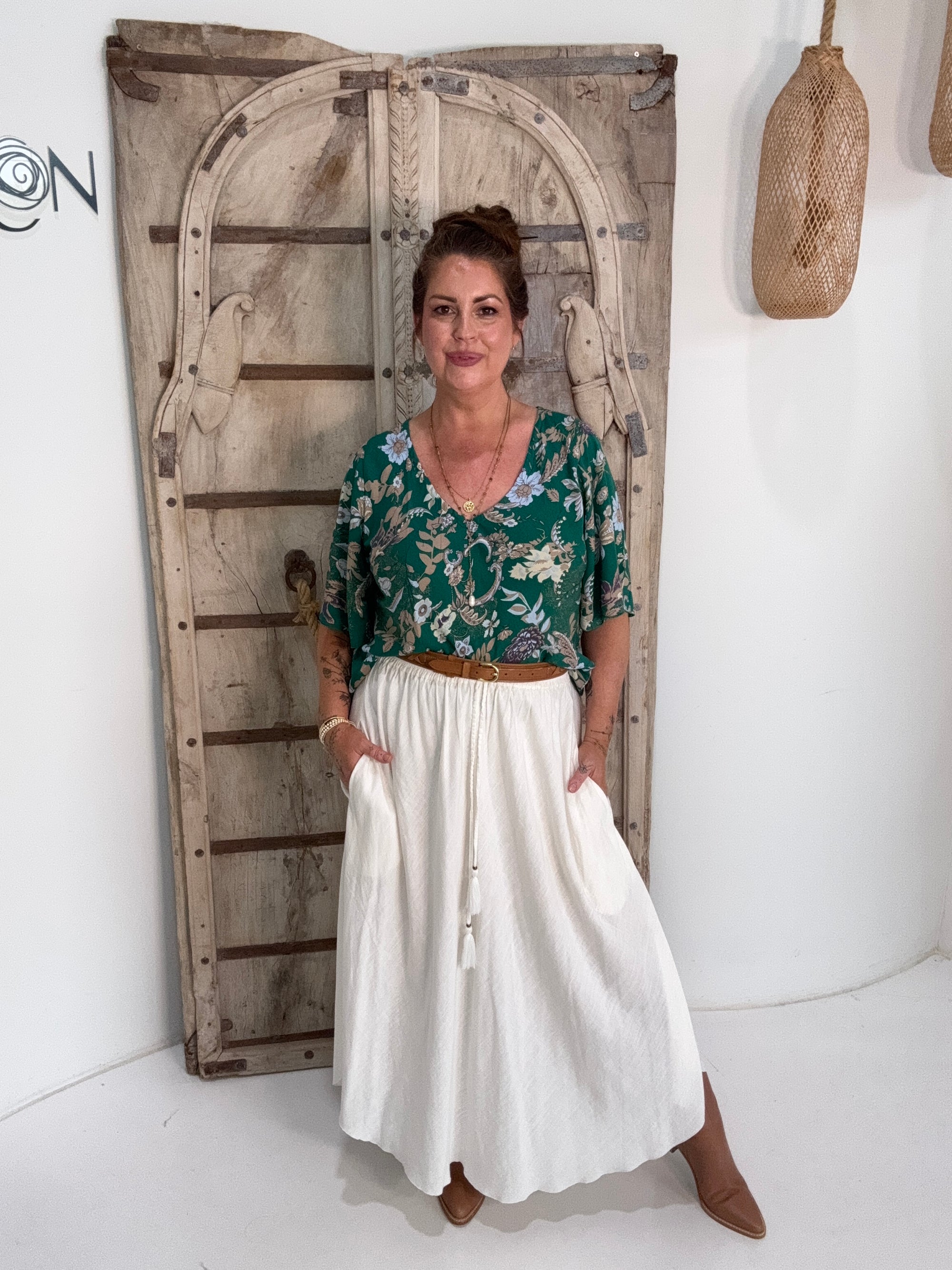 Viv Top (with sleeves) | Midnight Garden Green - Saffron Road