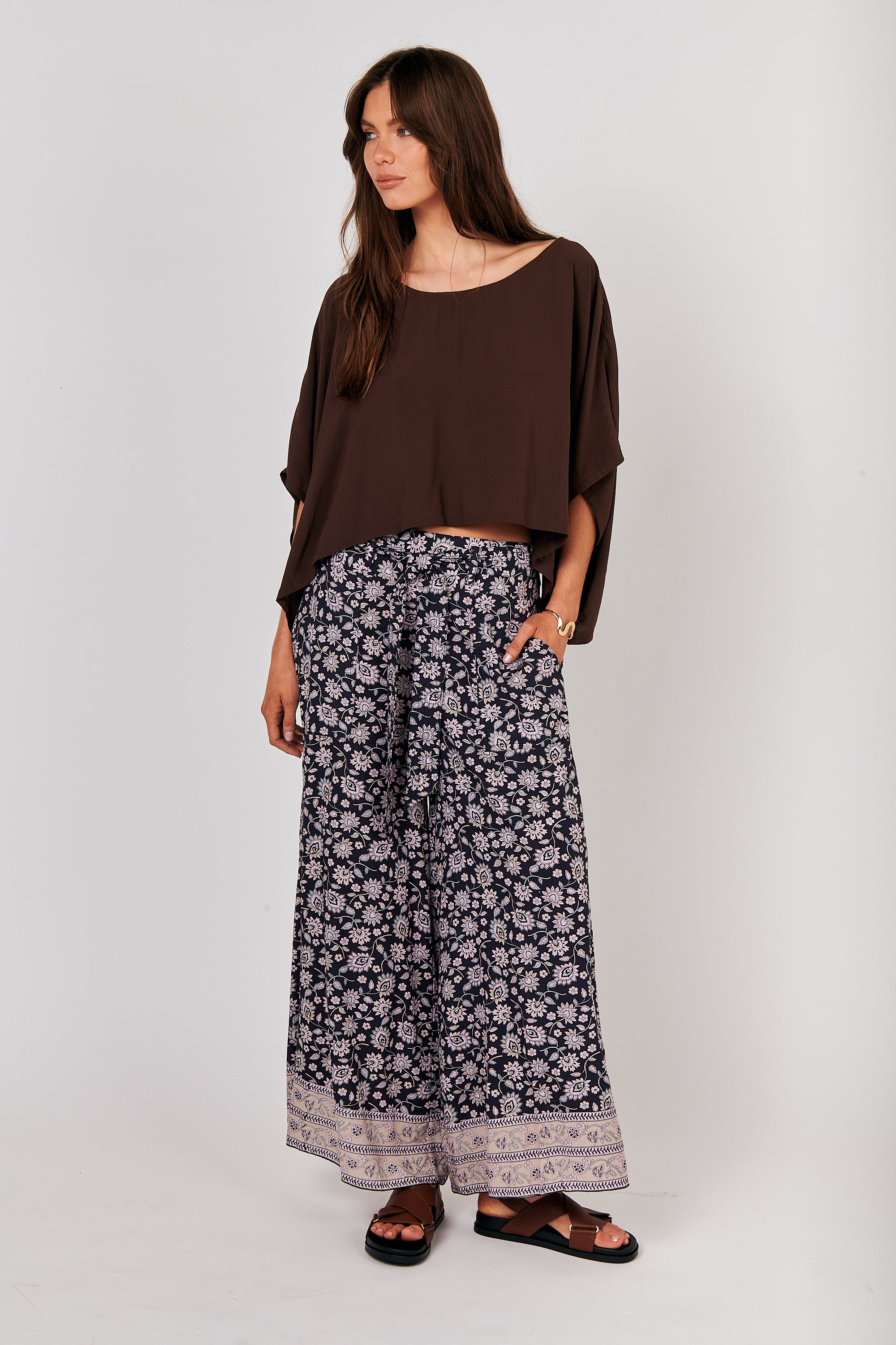 Wide Leg Lounge Pants (Extra Long) | Midnight Flower - Saffron Road