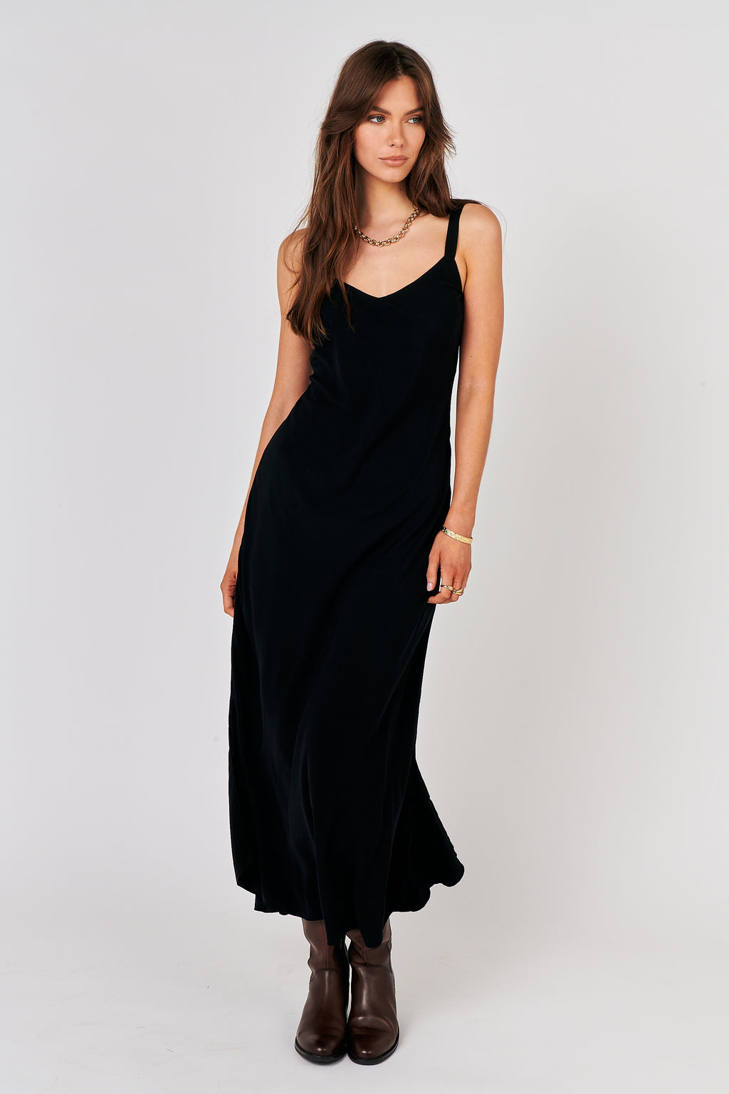 Saffron Road Super Maxi Slip Dress Mid Weight Rayon Black