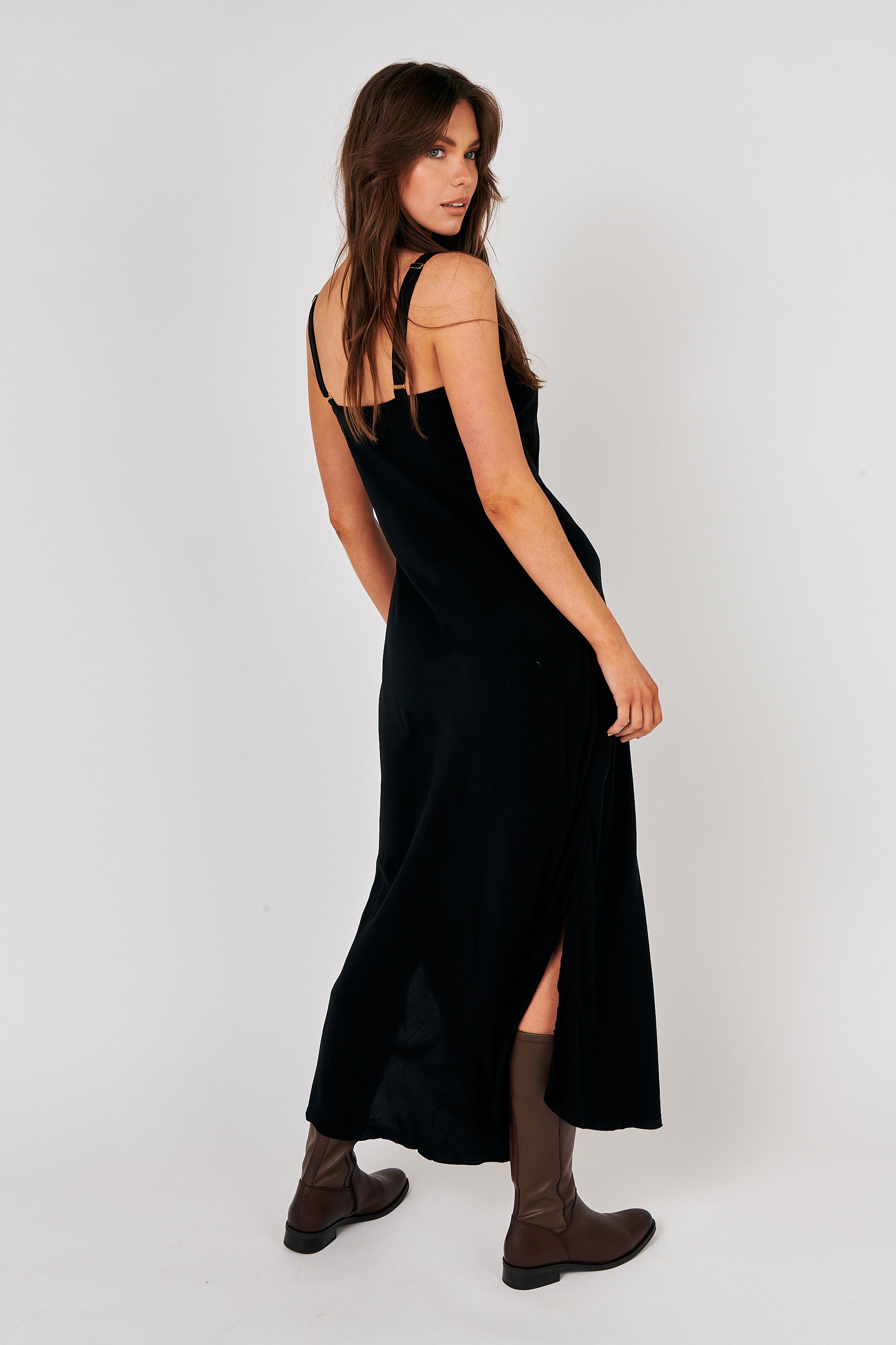 Saffron Road Super Maxi Slip Dress Mid Weight Rayon Black