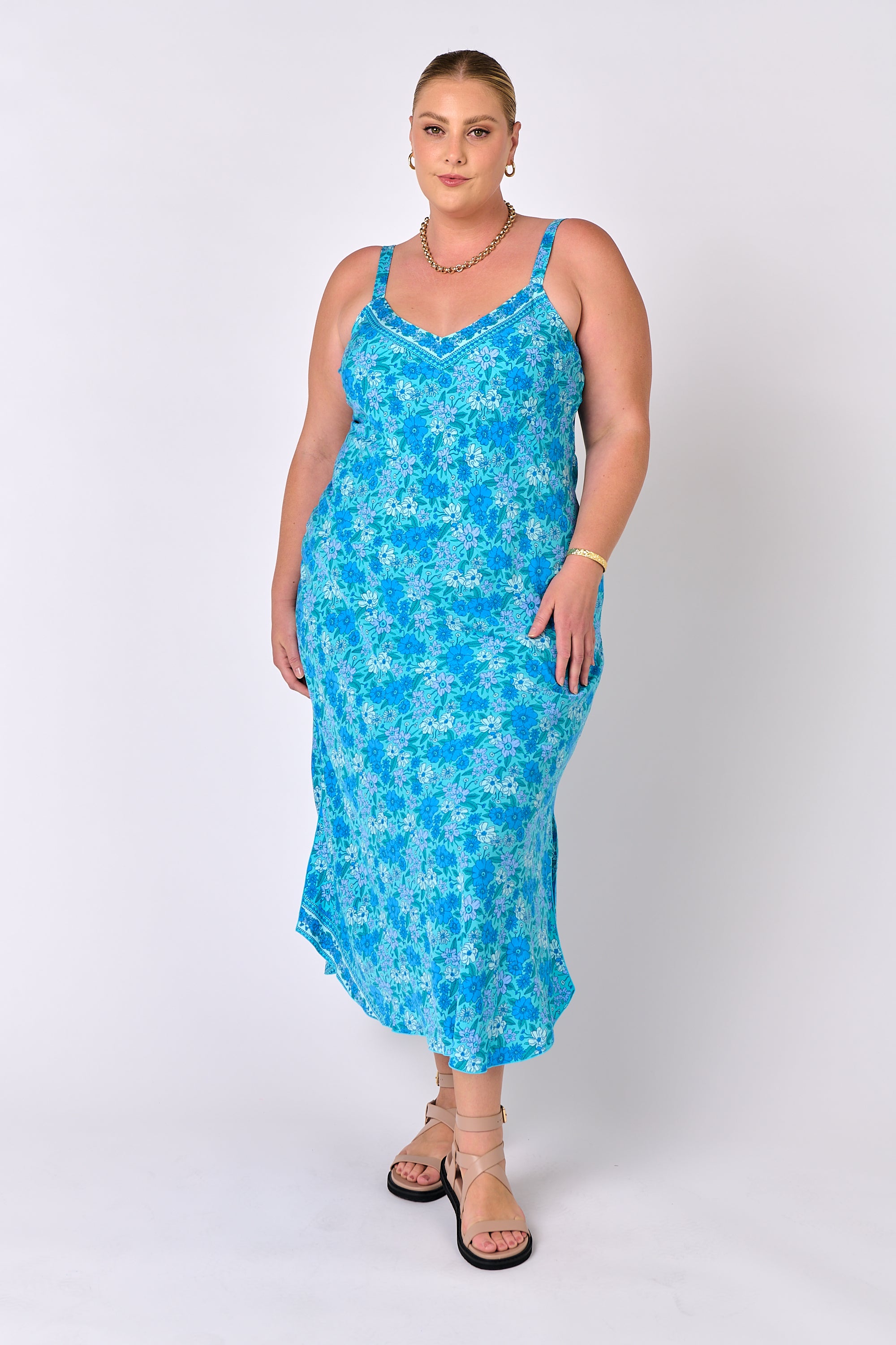 Saffron Road Maxi Slip Dress Desert Blue