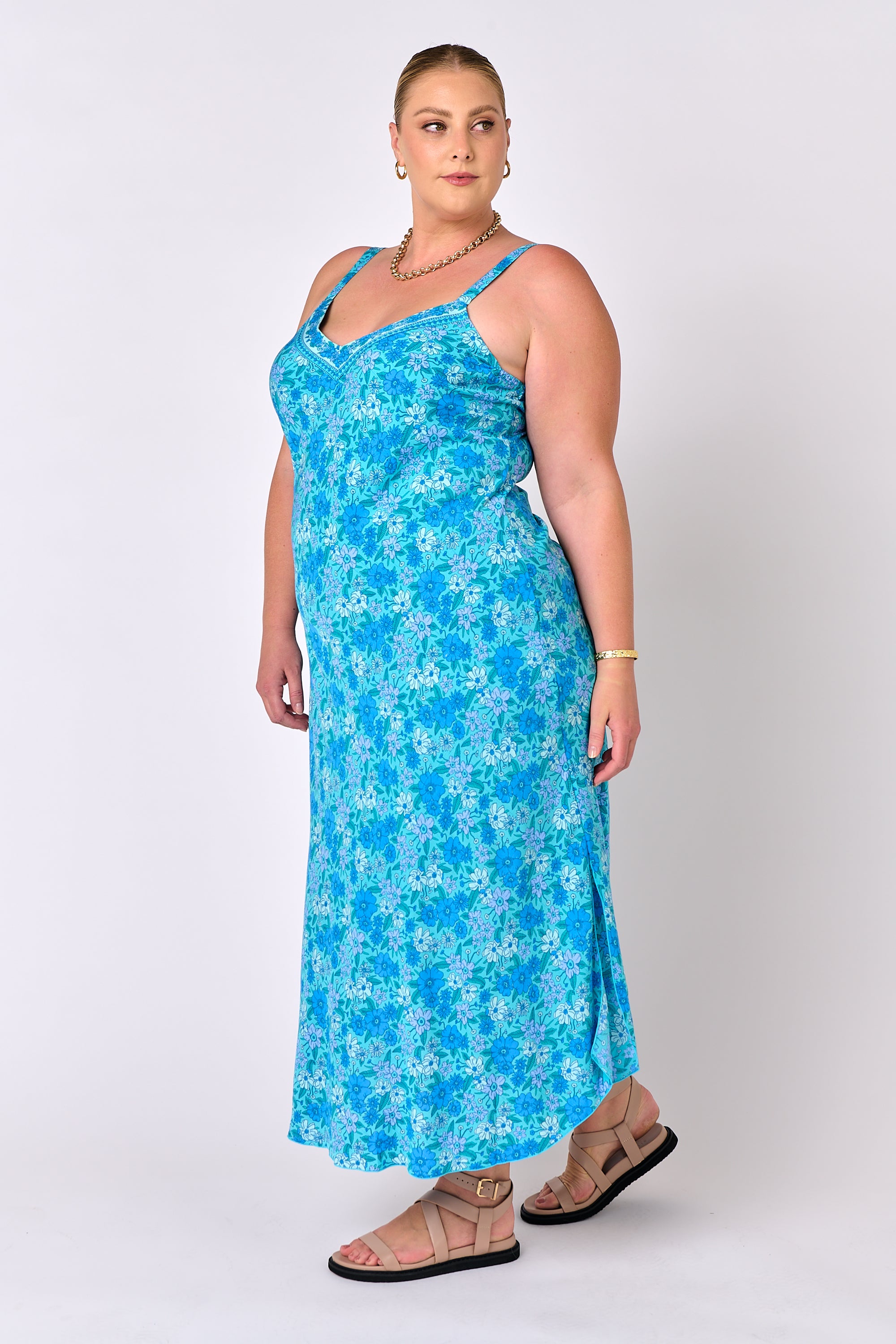 Saffron Road Maxi Slip Dress Desert Blue