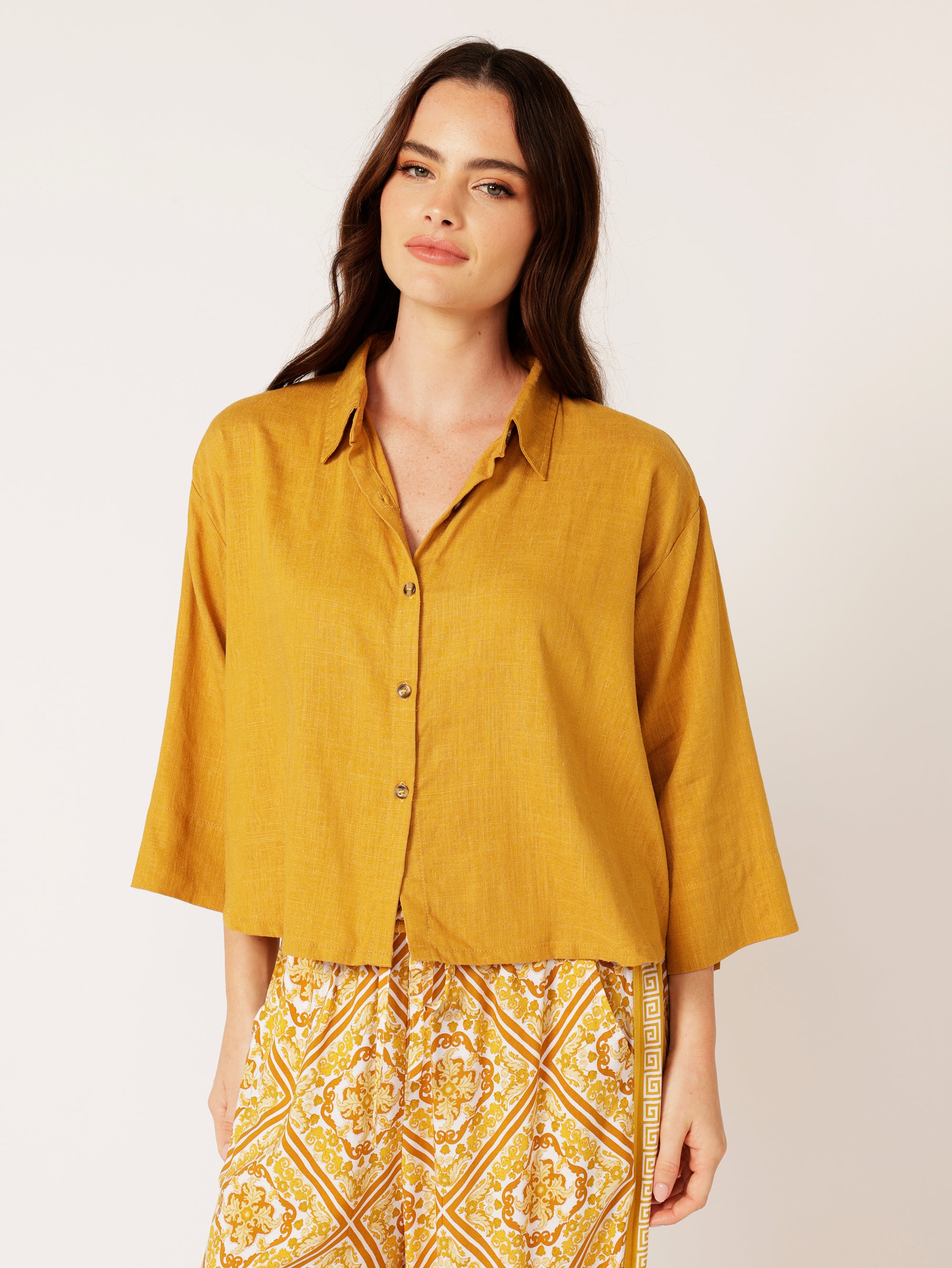 Mini Willow Shirt LS | Mustard | Linen Viscose - Saffron Road
