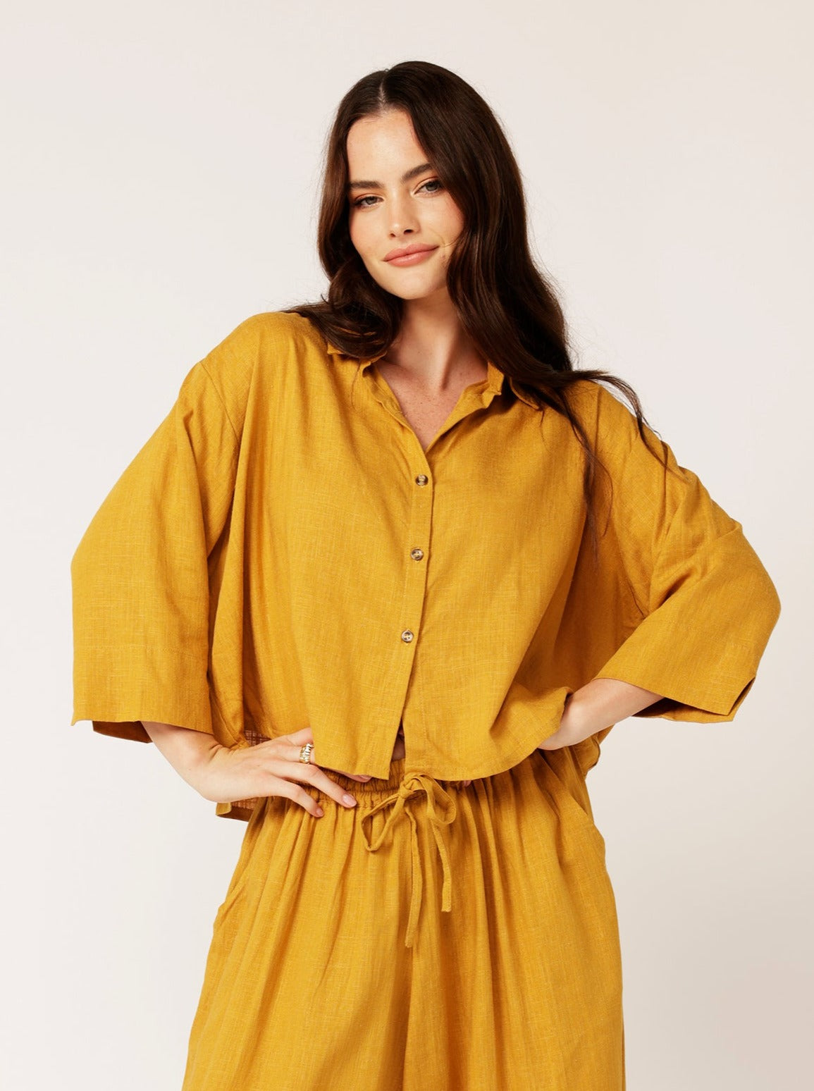 Mini Willow Shirt LS | Mustard | Linen Viscose - Saffron Road