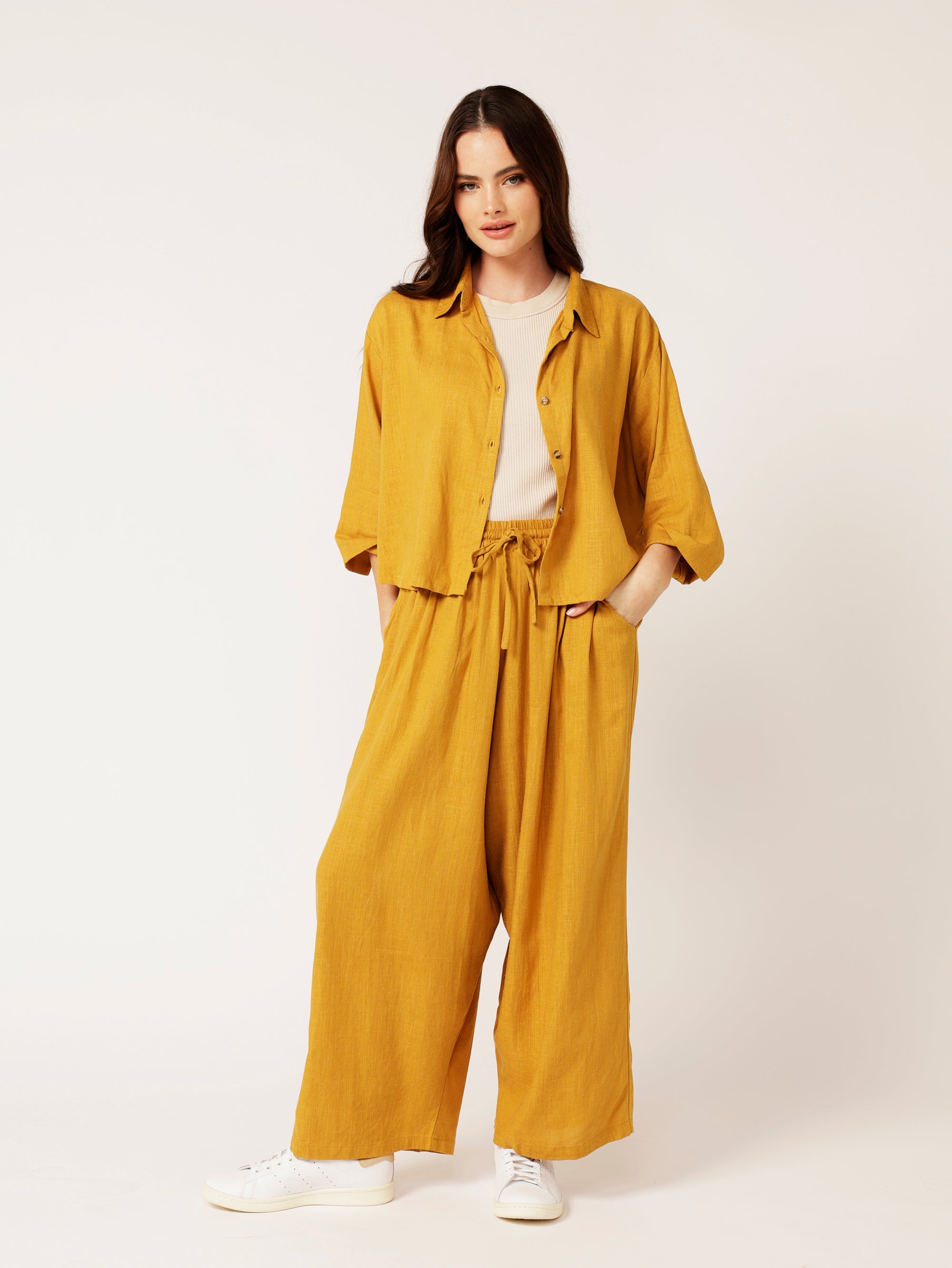 Mini Willow Shirt LS | Mustard | Linen Viscose - Saffron Road