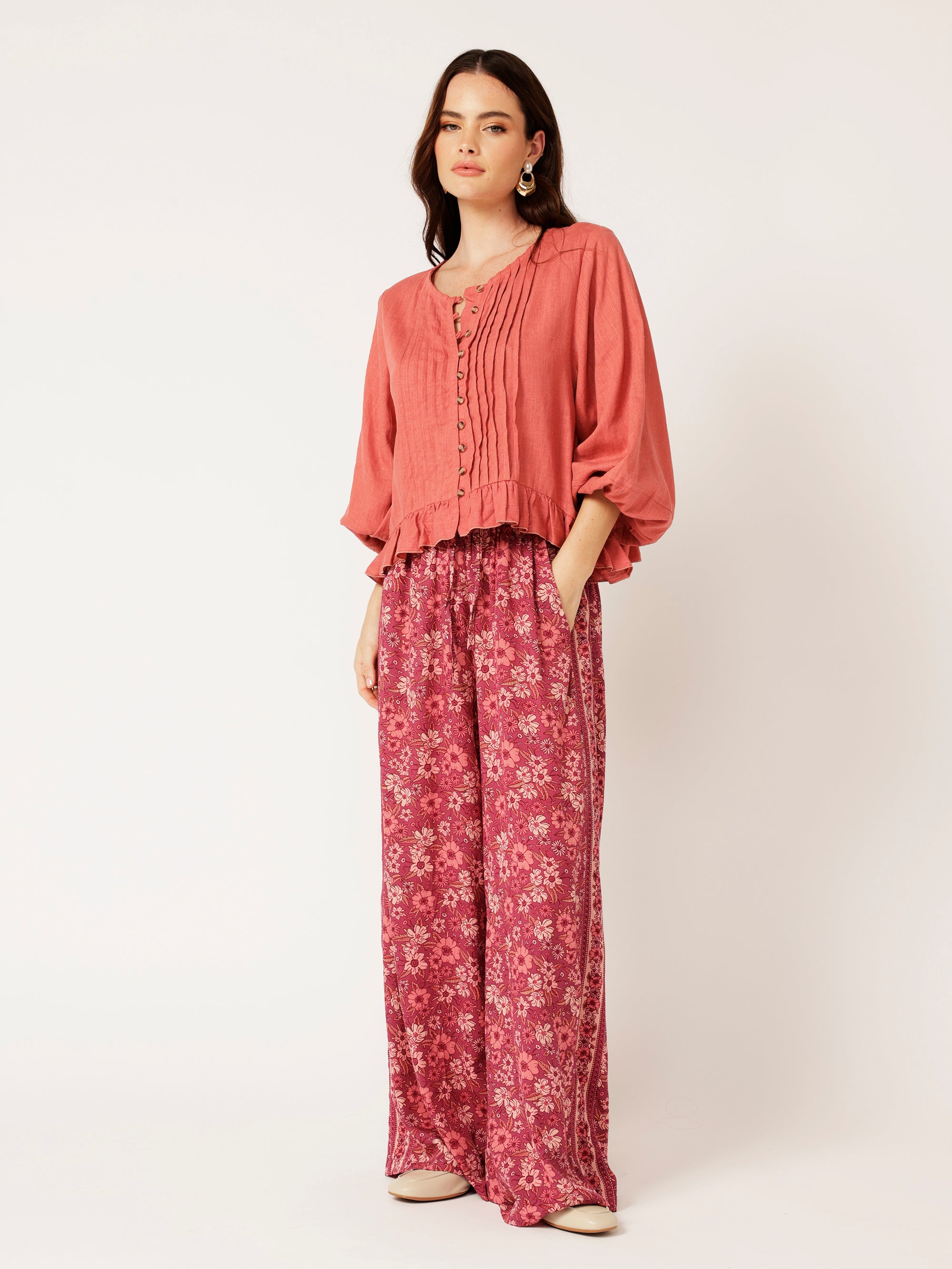 Lily Rose Top LS | Dusty Rose | Linen Viscose - Saffron Road