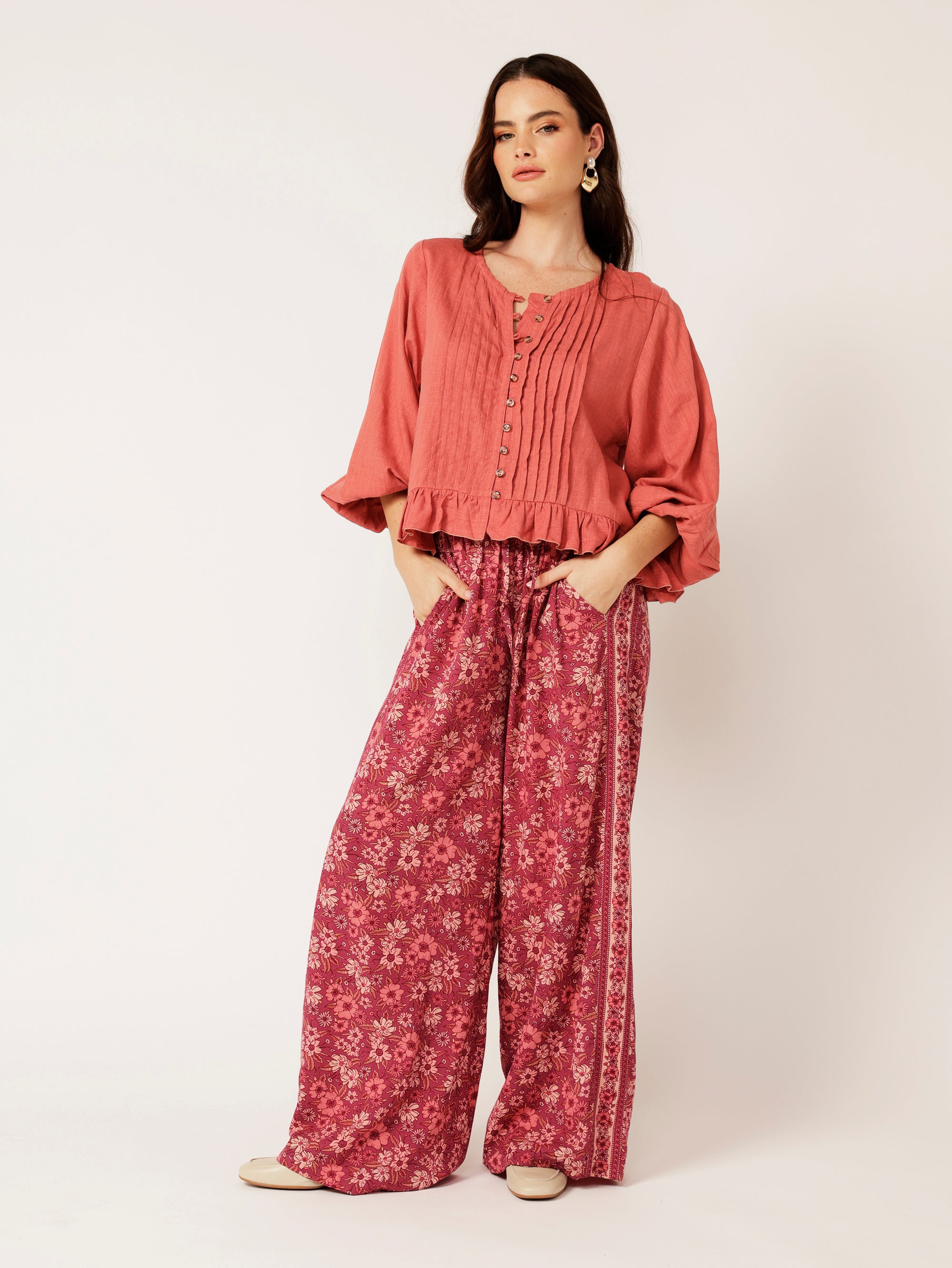 Lily Rose Top LS | Dusty Rose | Linen Viscose - Saffron Road