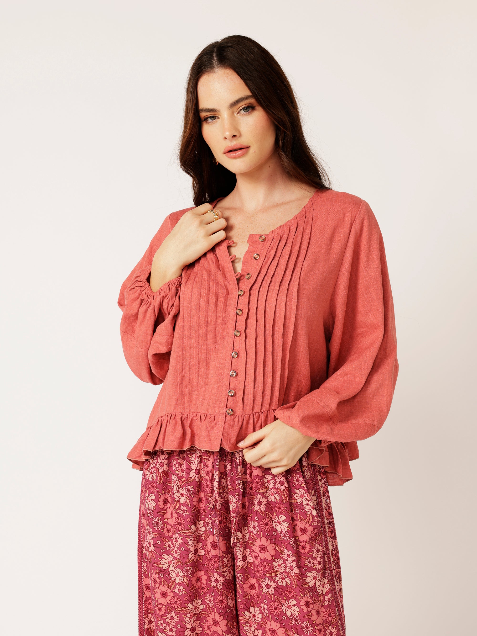 Lily Rose Top LS | Dusty Rose | Linen Viscose - Saffron Road