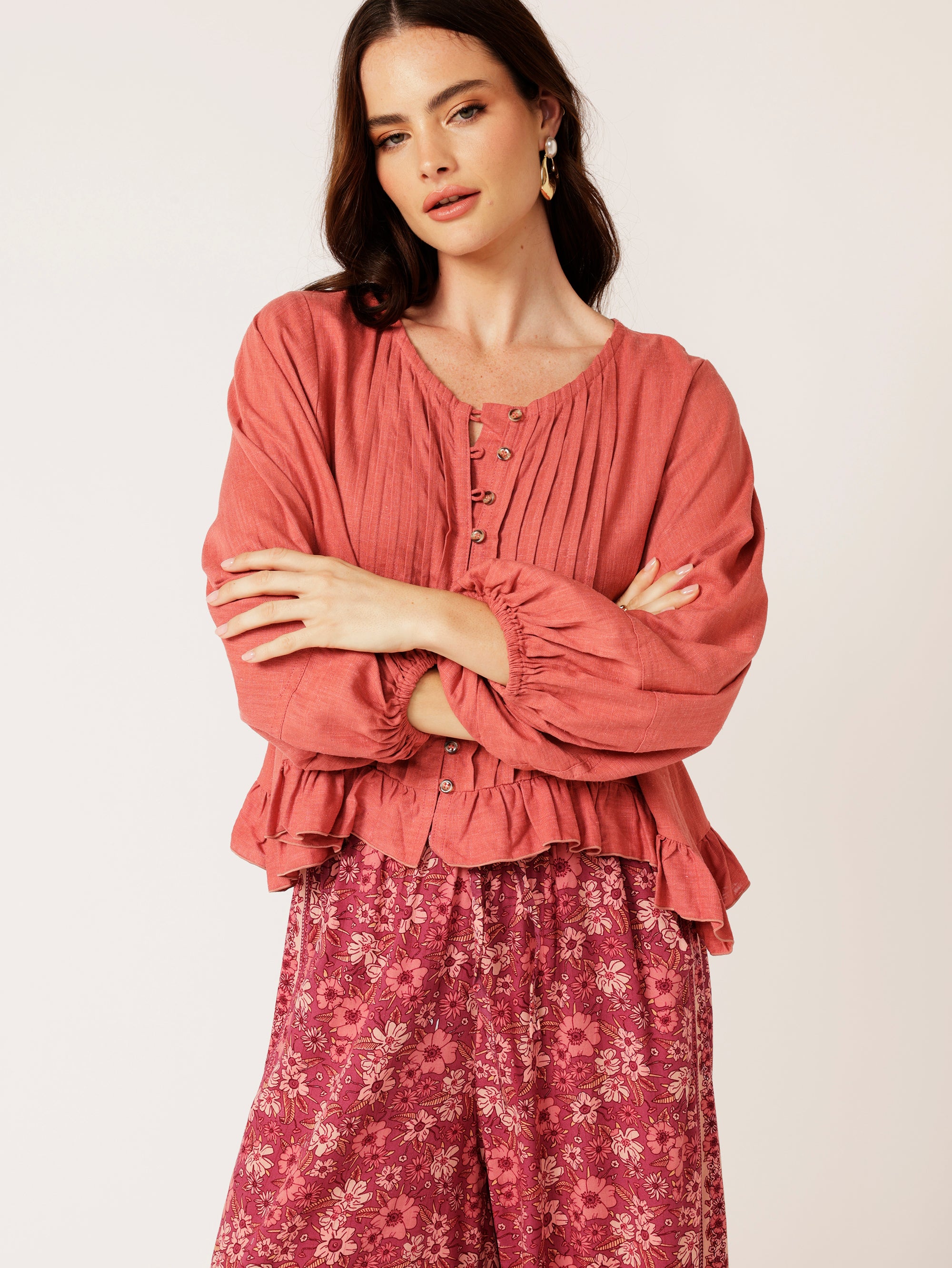 Lily Rose Top LS | Dusty Rose | Linen Viscose - Saffron Road