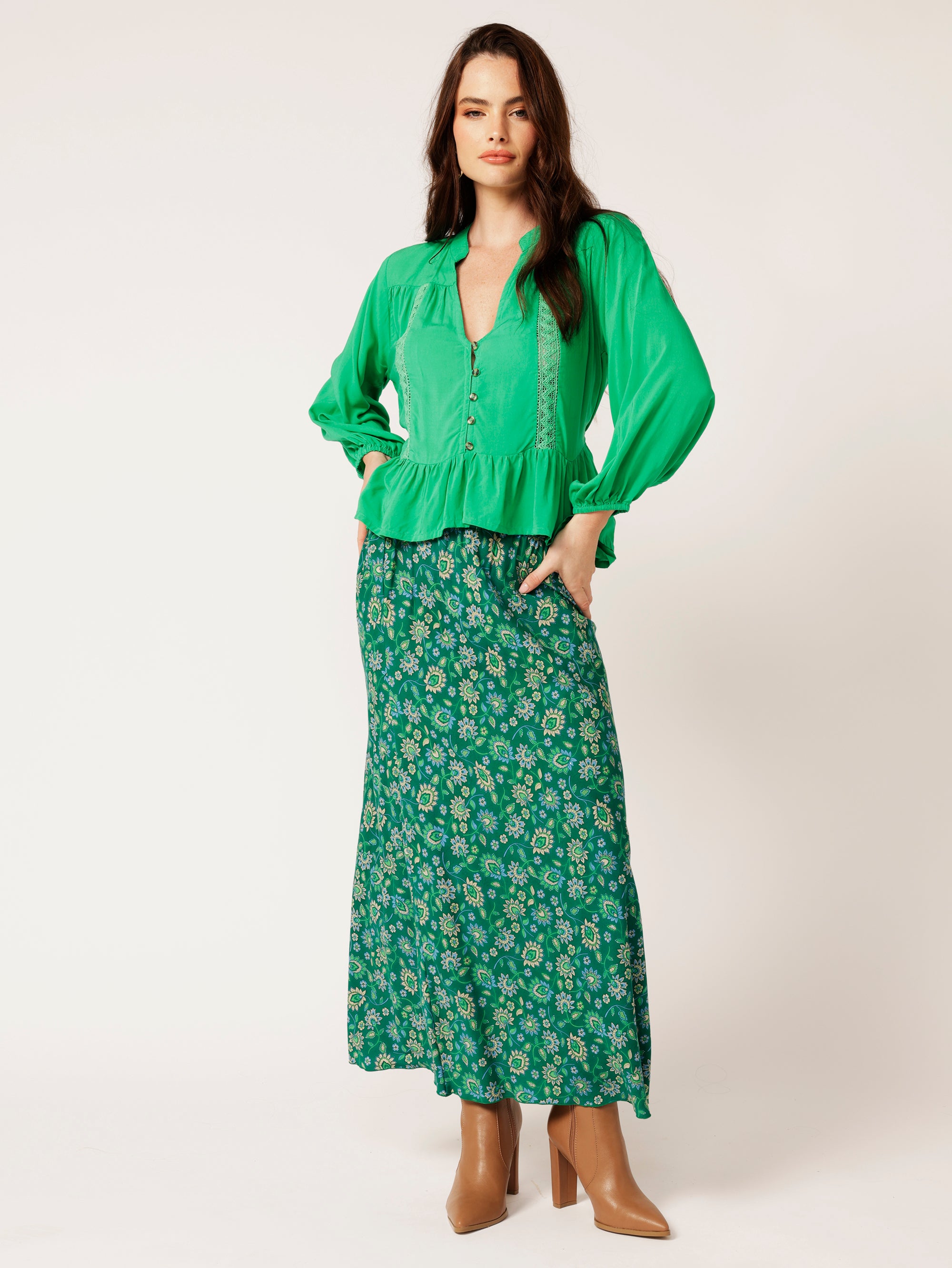 Bias Cut Skirt | Forest Flower - Saffron Road