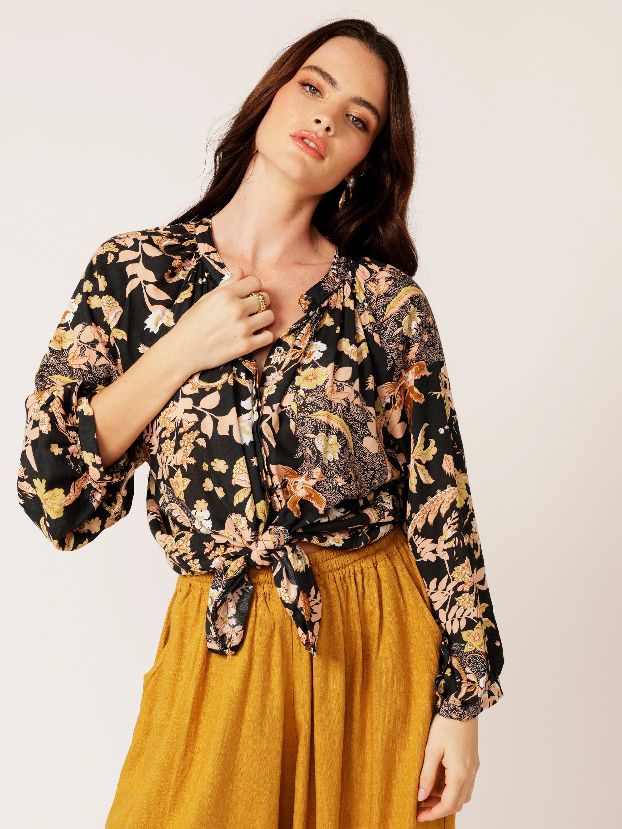 Beatrix Blouse | Midnight Garden - Saffron Road