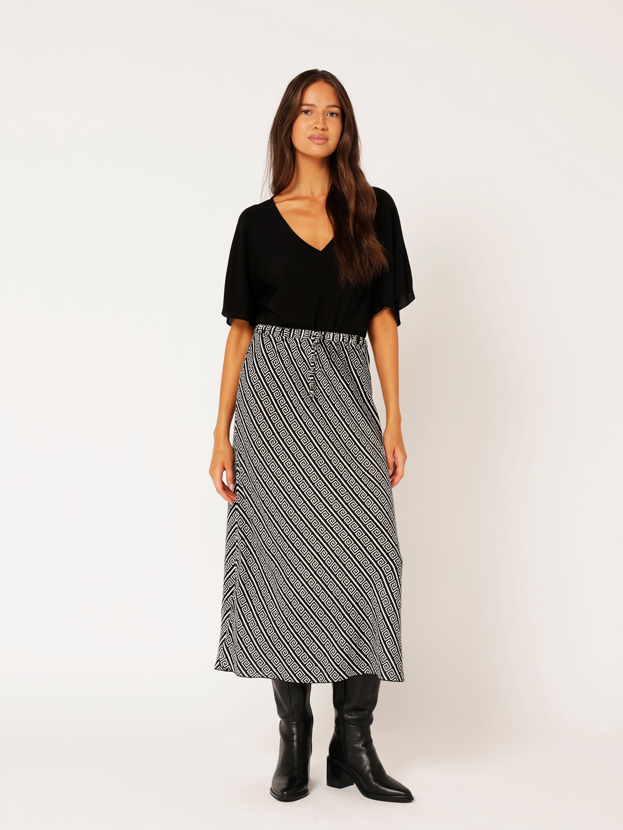 Bias Cut Skirt | Monochrome Border - Saffron Road