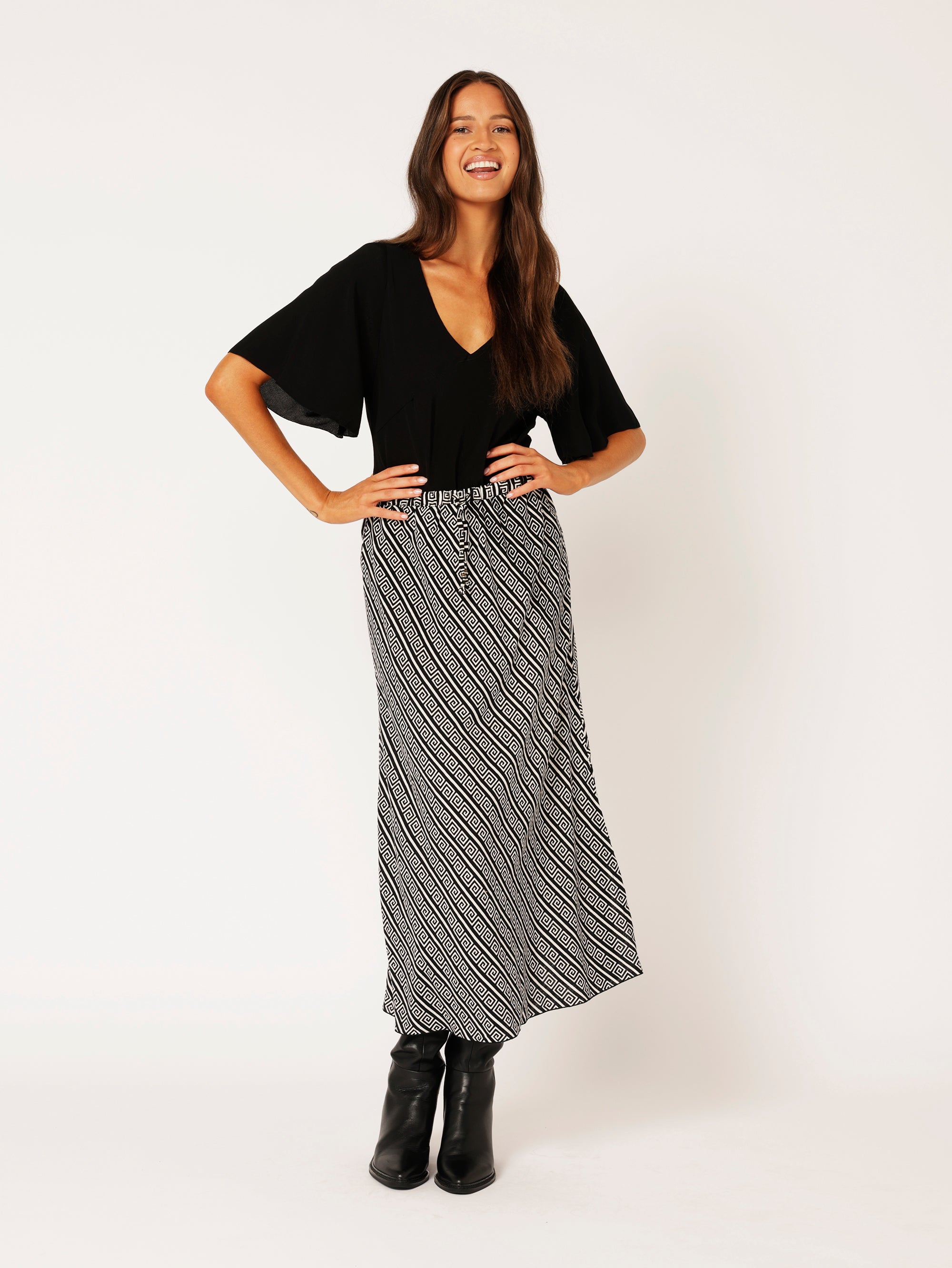 Bias Cut Skirt | Monochrome Border - Saffron Road