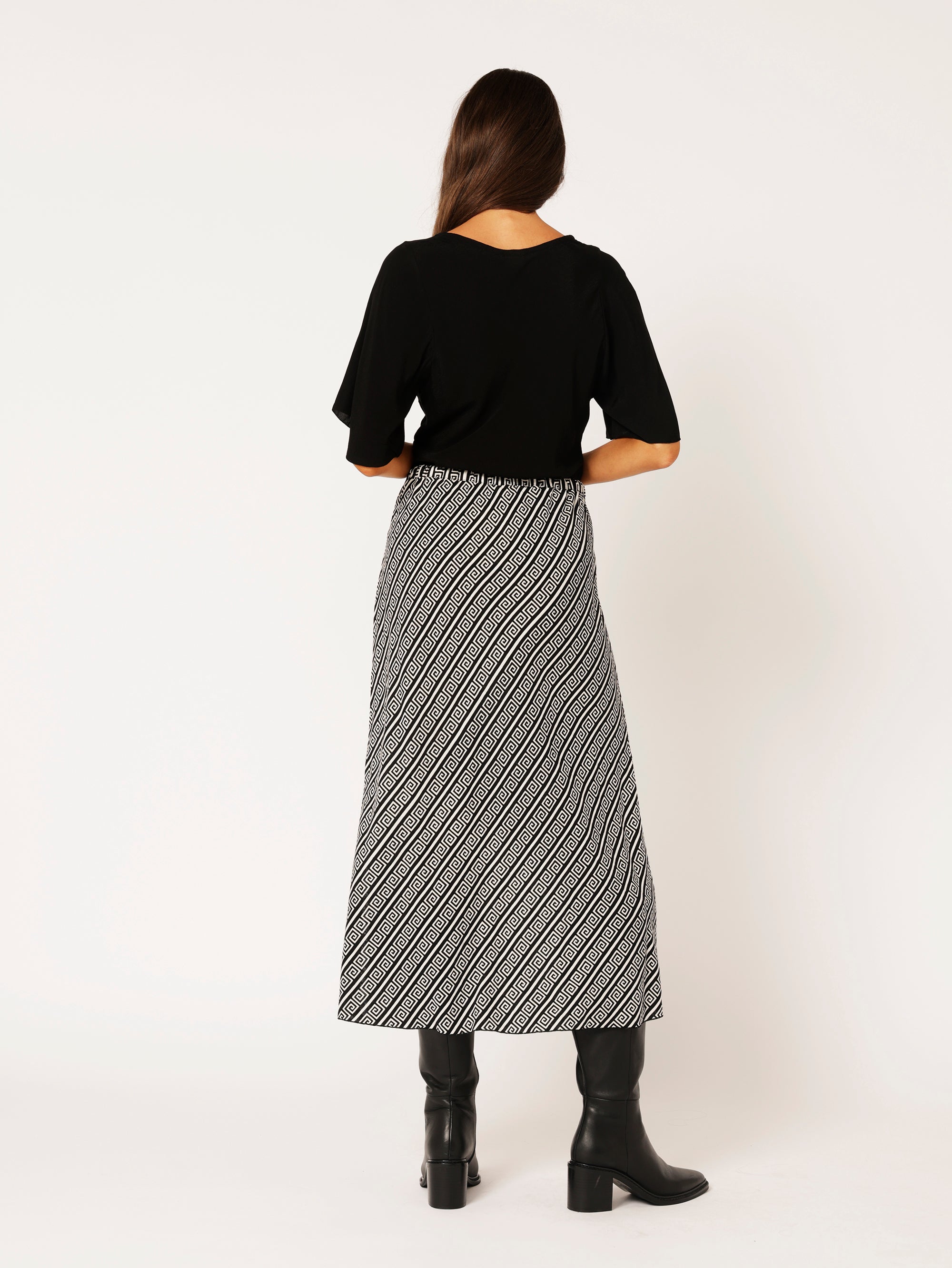 Bias Cut Skirt | Monochrome Border - Saffron Road