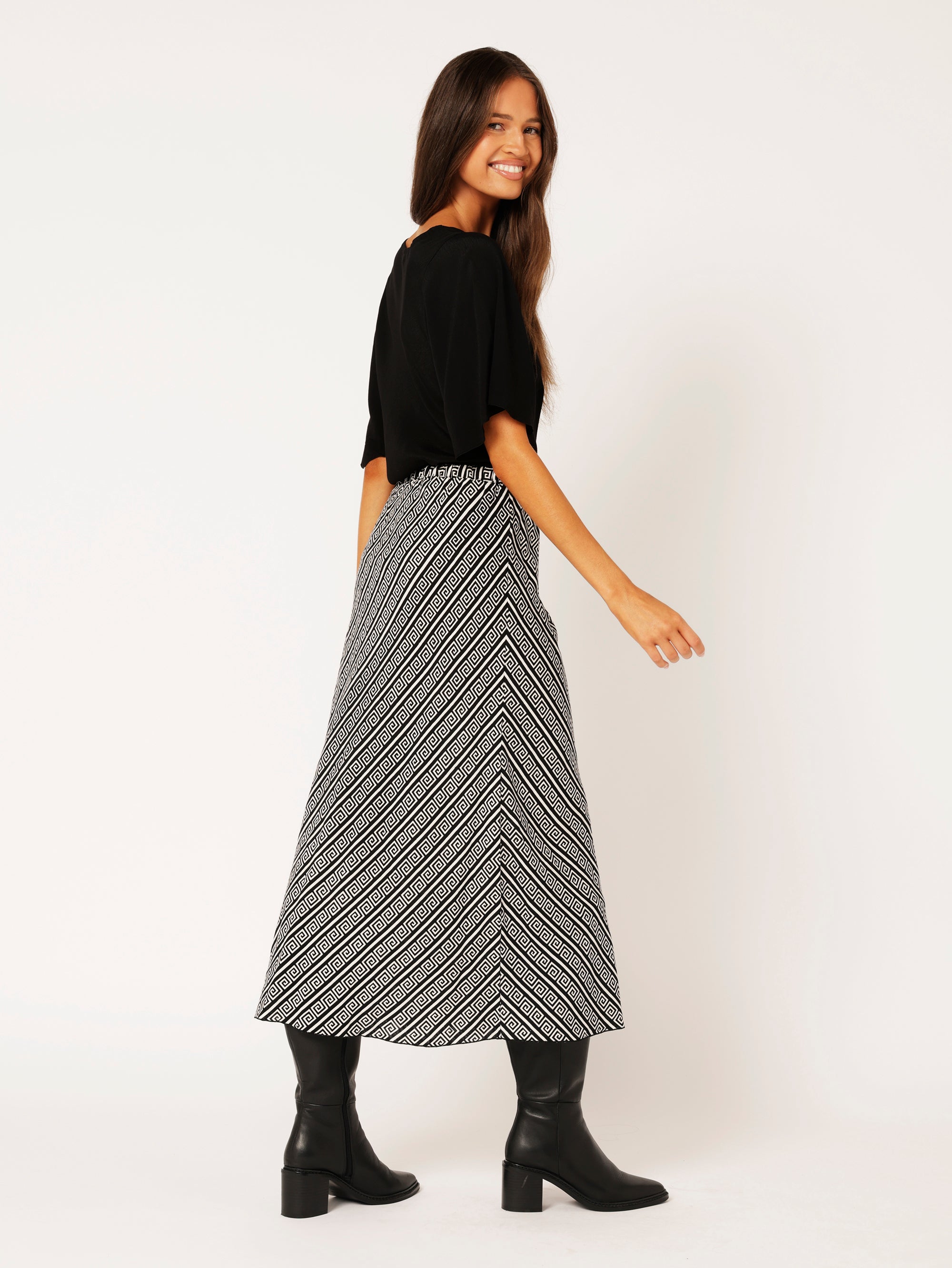 Bias Cut Skirt | Monochrome Border - Saffron Road