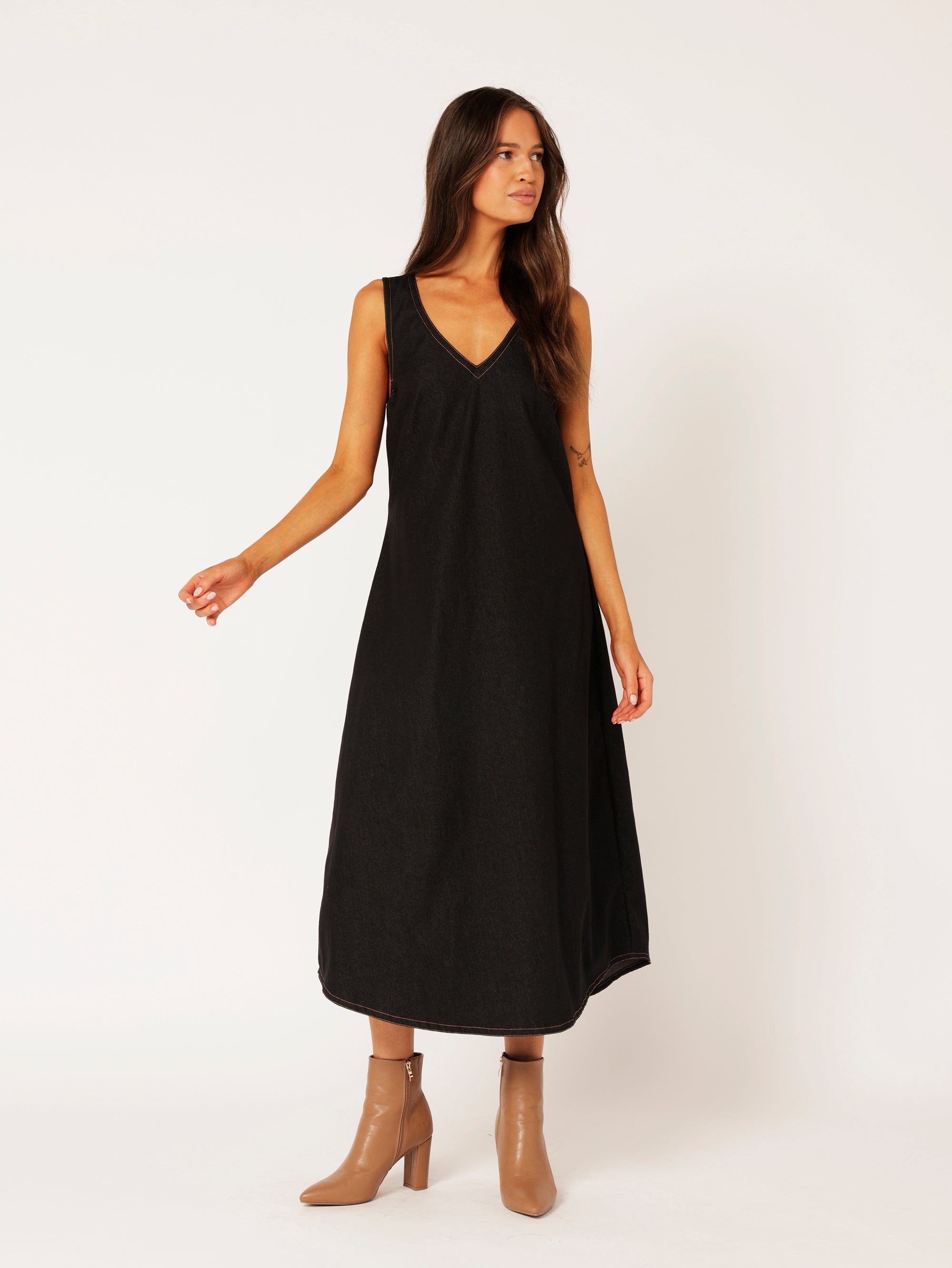 Viv Dress | Black Denim - Saffron Road