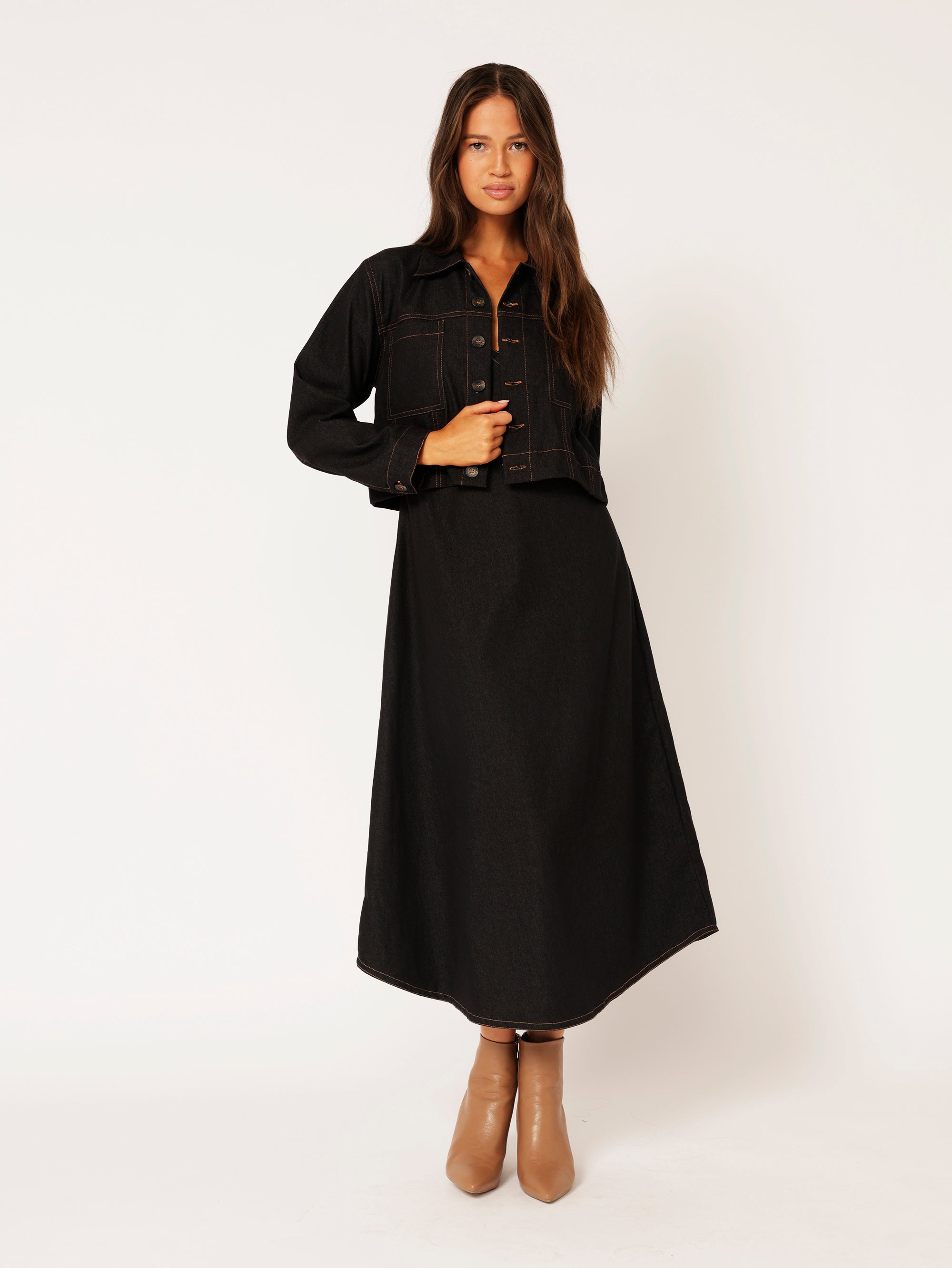 Viv Dress | Black Denim - Saffron Road