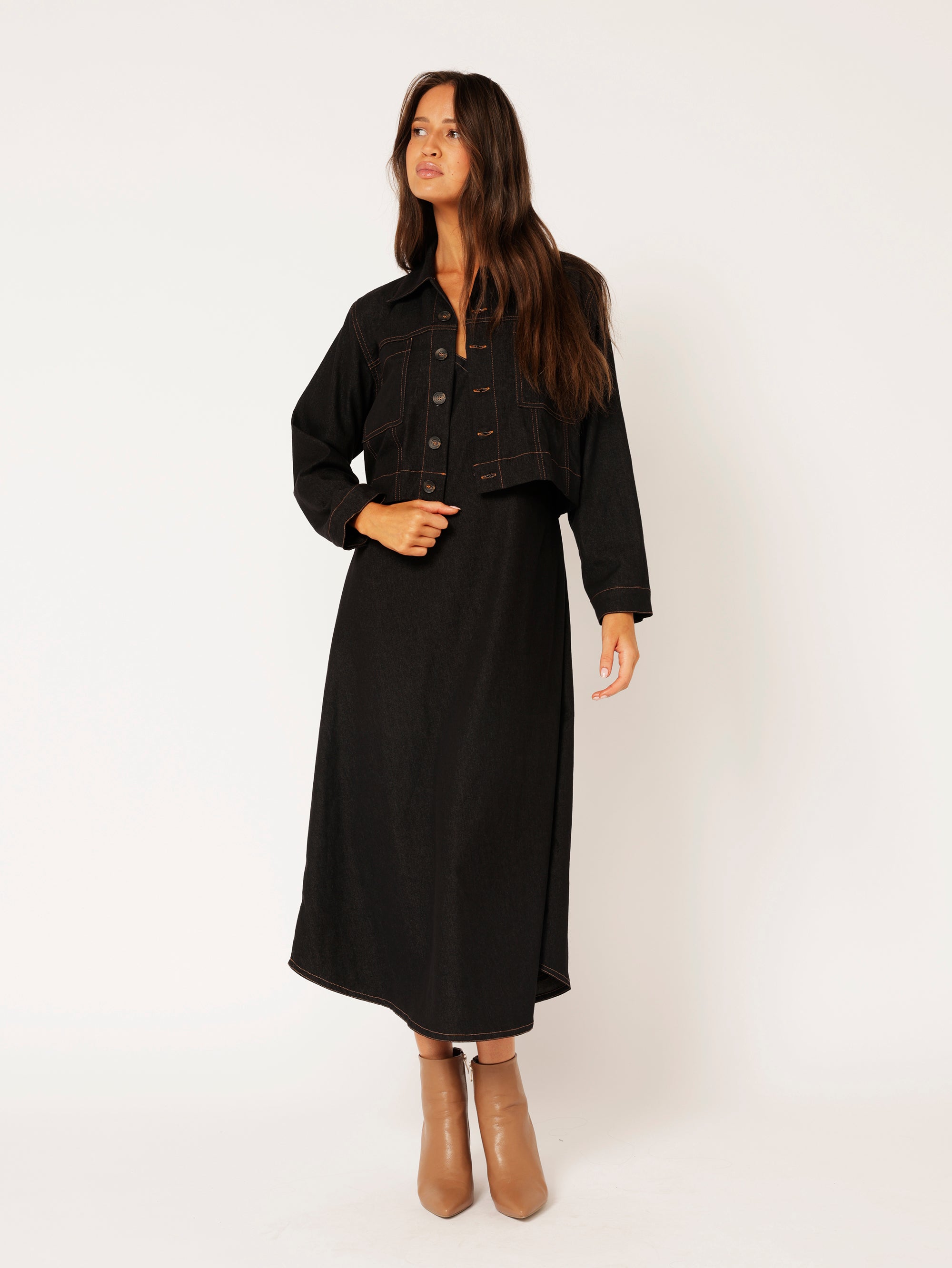 Viv Dress | Black Denim - Saffron Road