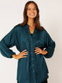 Manhattan Shirt LONG | Satin | Teal - Saffron Road