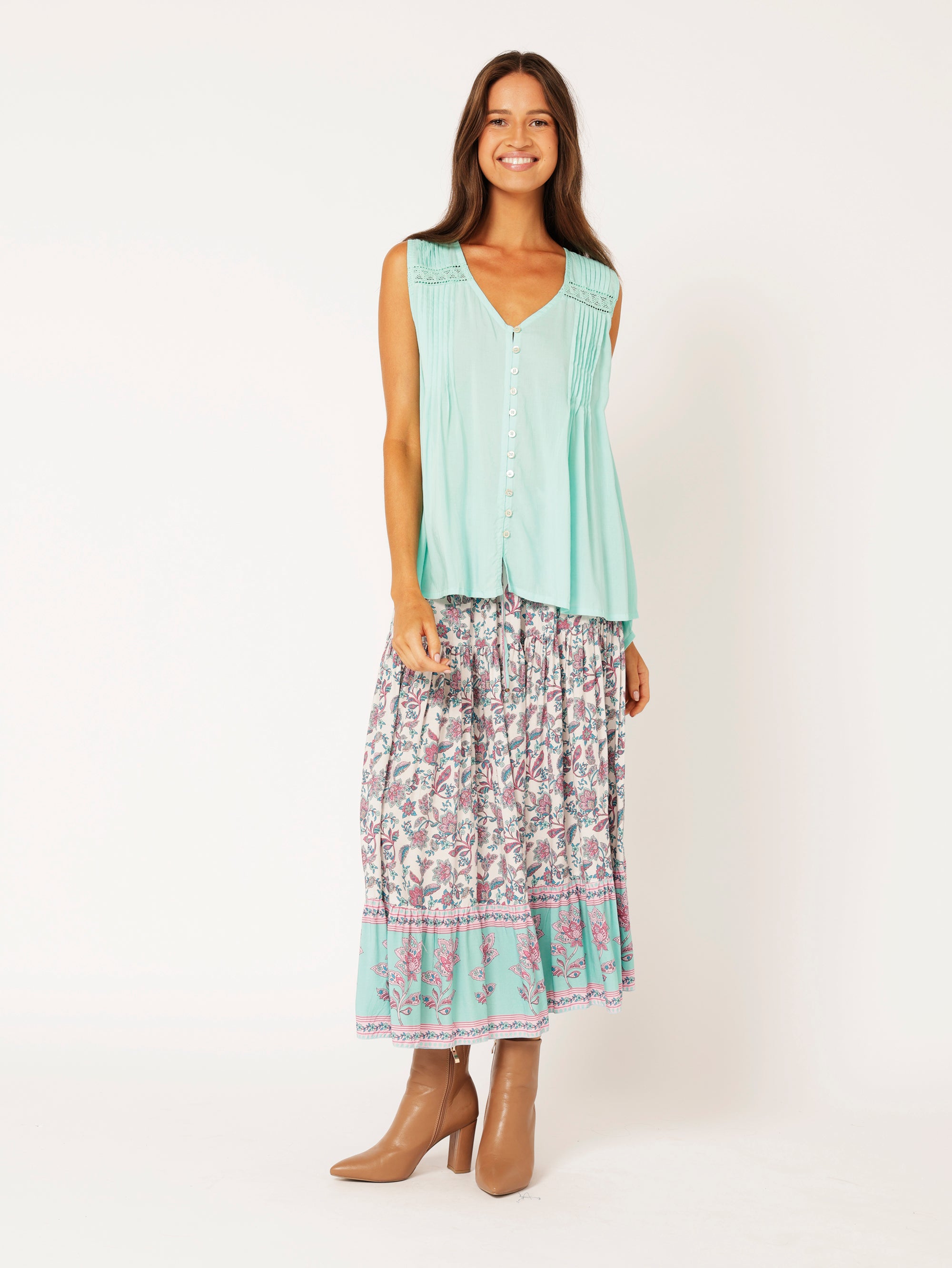 Camilla Top (Sleeveless) | Turquoise - Saffron Road