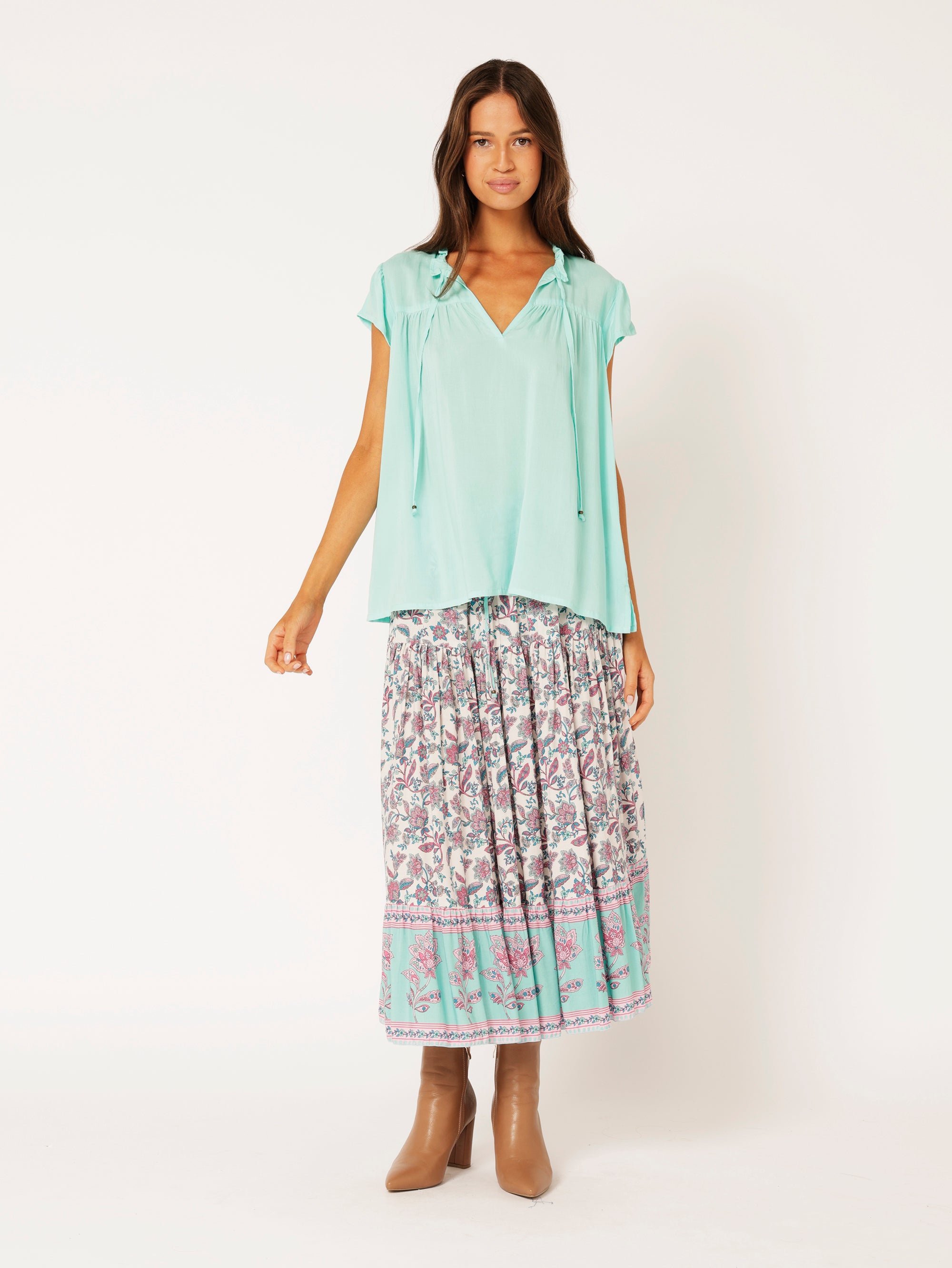 Freddie Blouse (Short Sleeve) | Turquoise - Saffron Road
