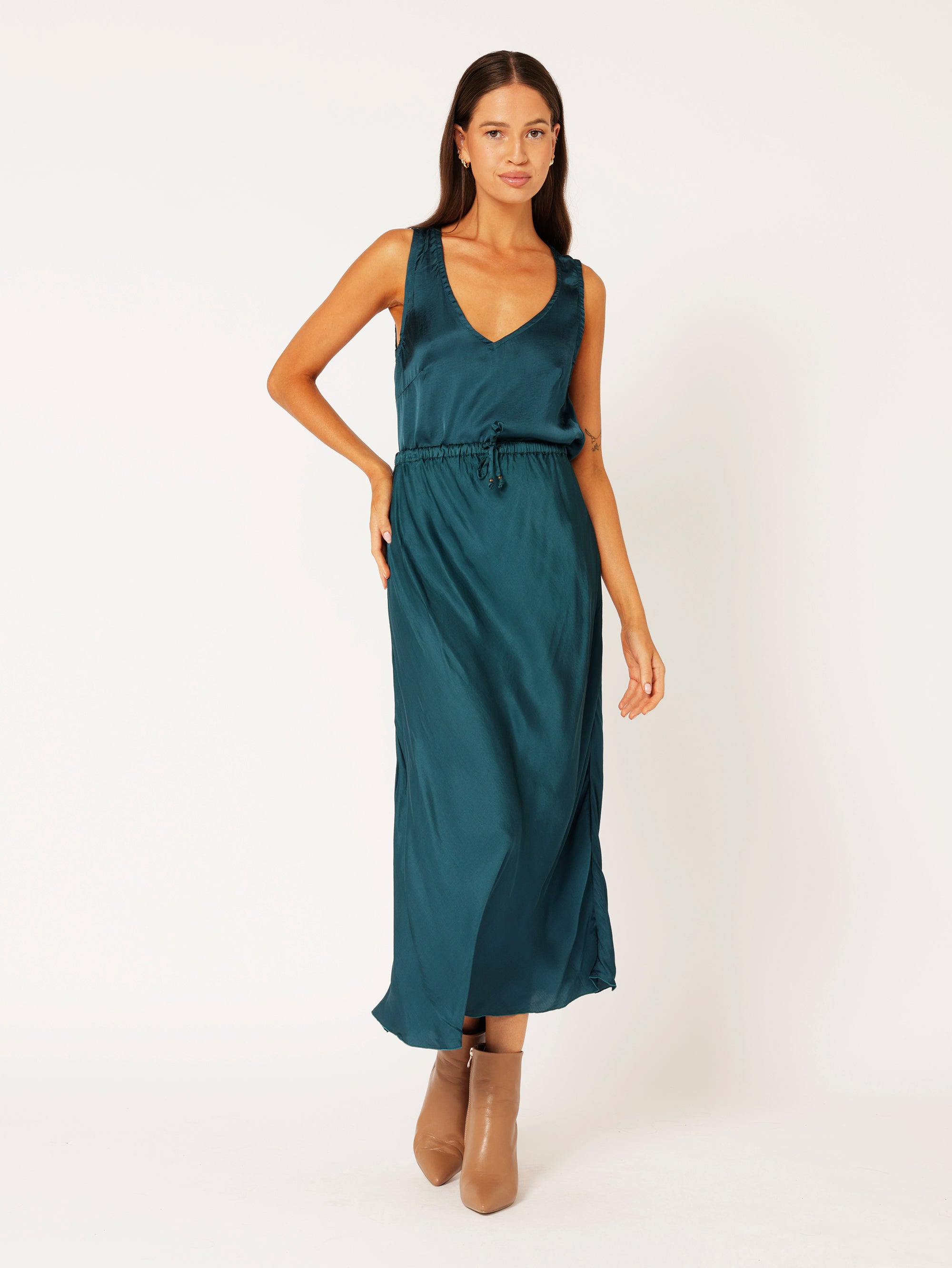Bias Cut Skirt | Satin | Teal - Saffron Road