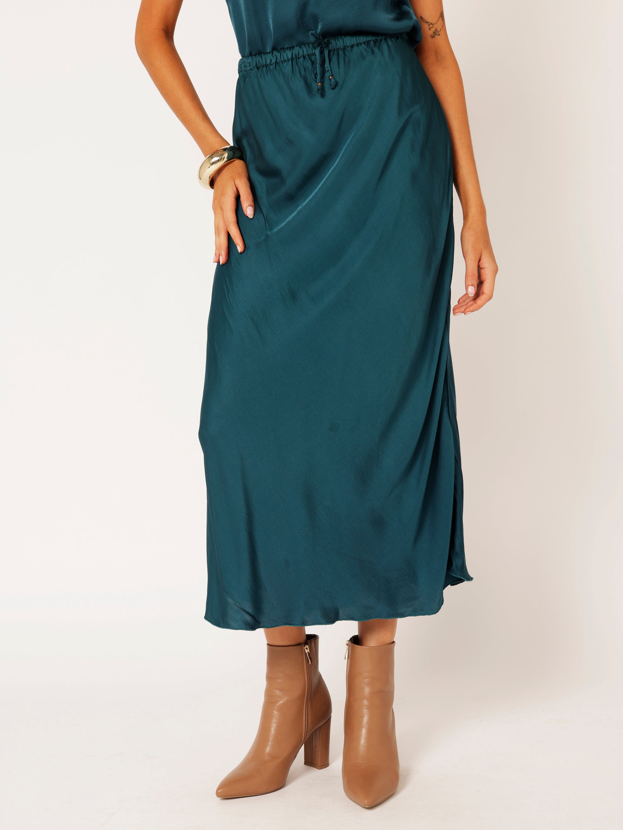 Bias Cut Skirt | Satin | Teal - Saffron Road