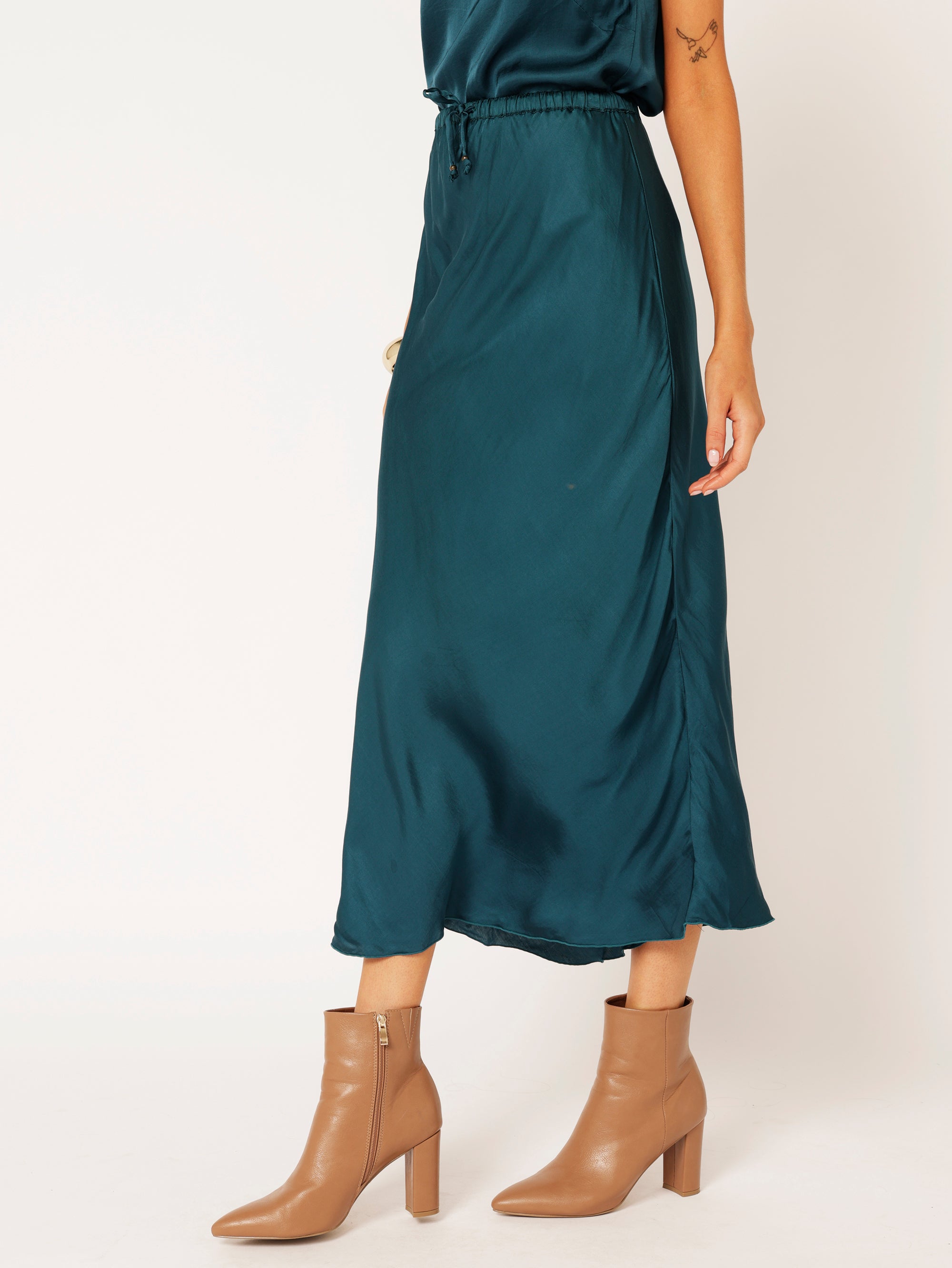 Bias Cut Skirt | Satin | Teal - Saffron Road