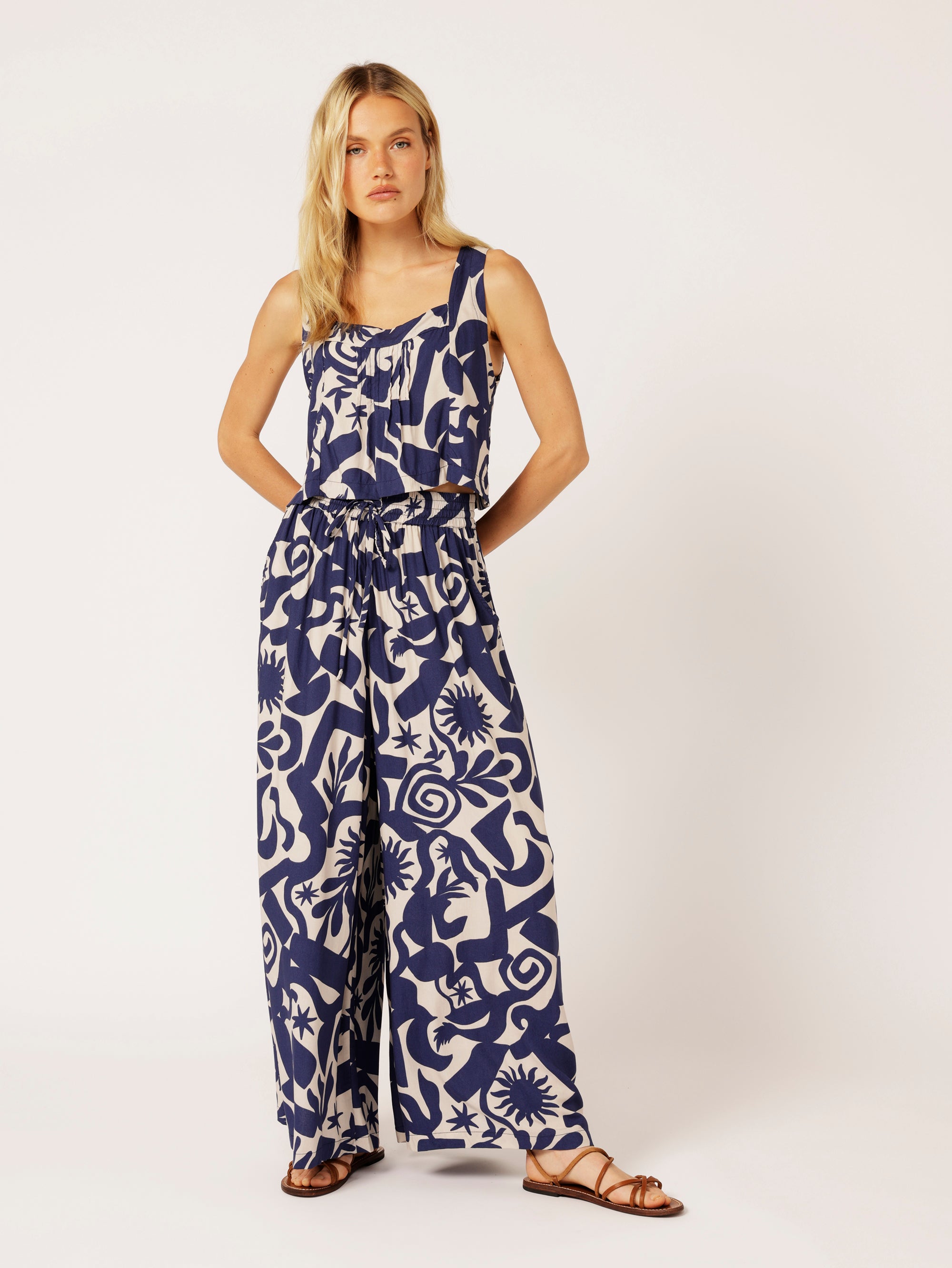 Lotus Tank Cropped | Soleil Navy - Saffron Road