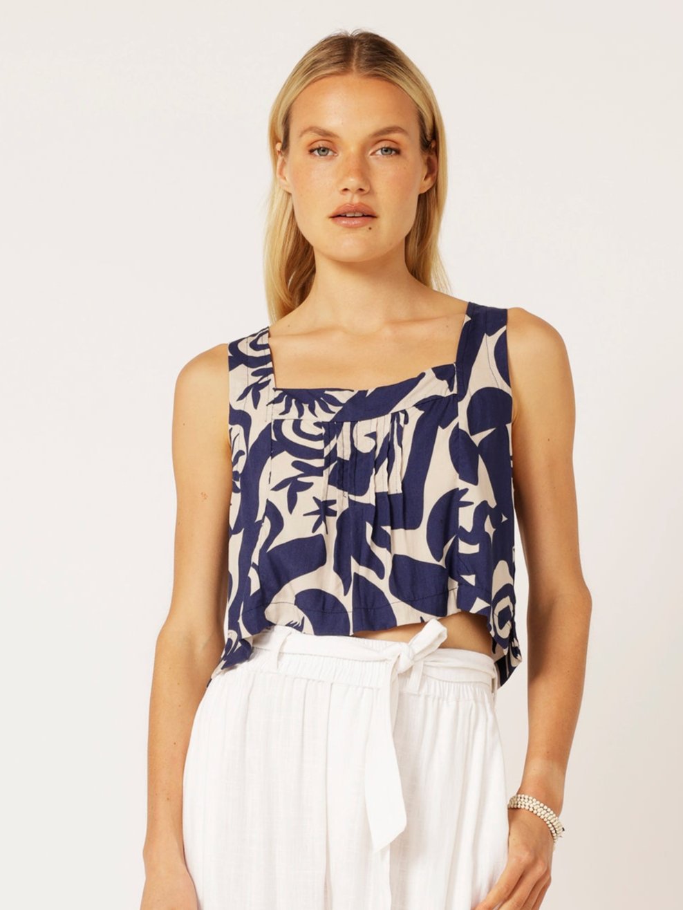 Lotus Tank Cropped | Soleil Navy - Saffron Road