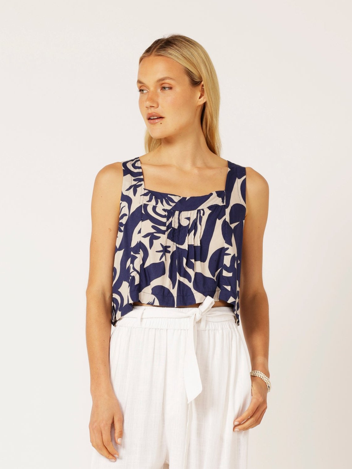 Lotus Tank Cropped | Soleil Navy - Saffron Road