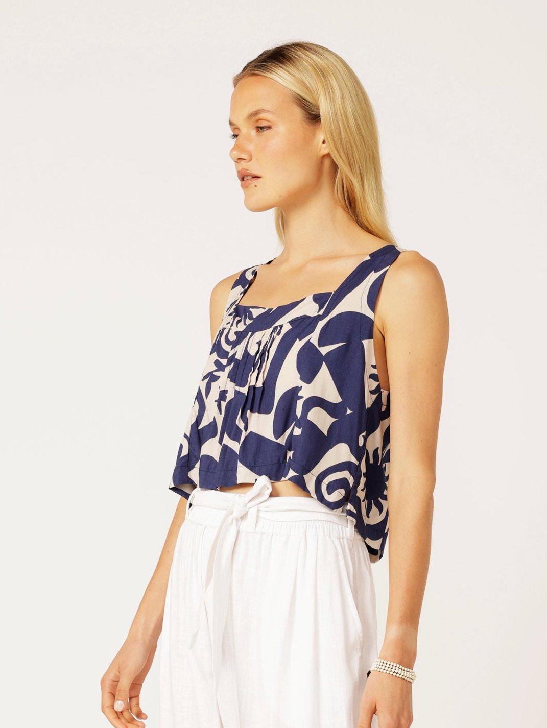 Lotus Tank Cropped | Soleil Navy - Saffron Road