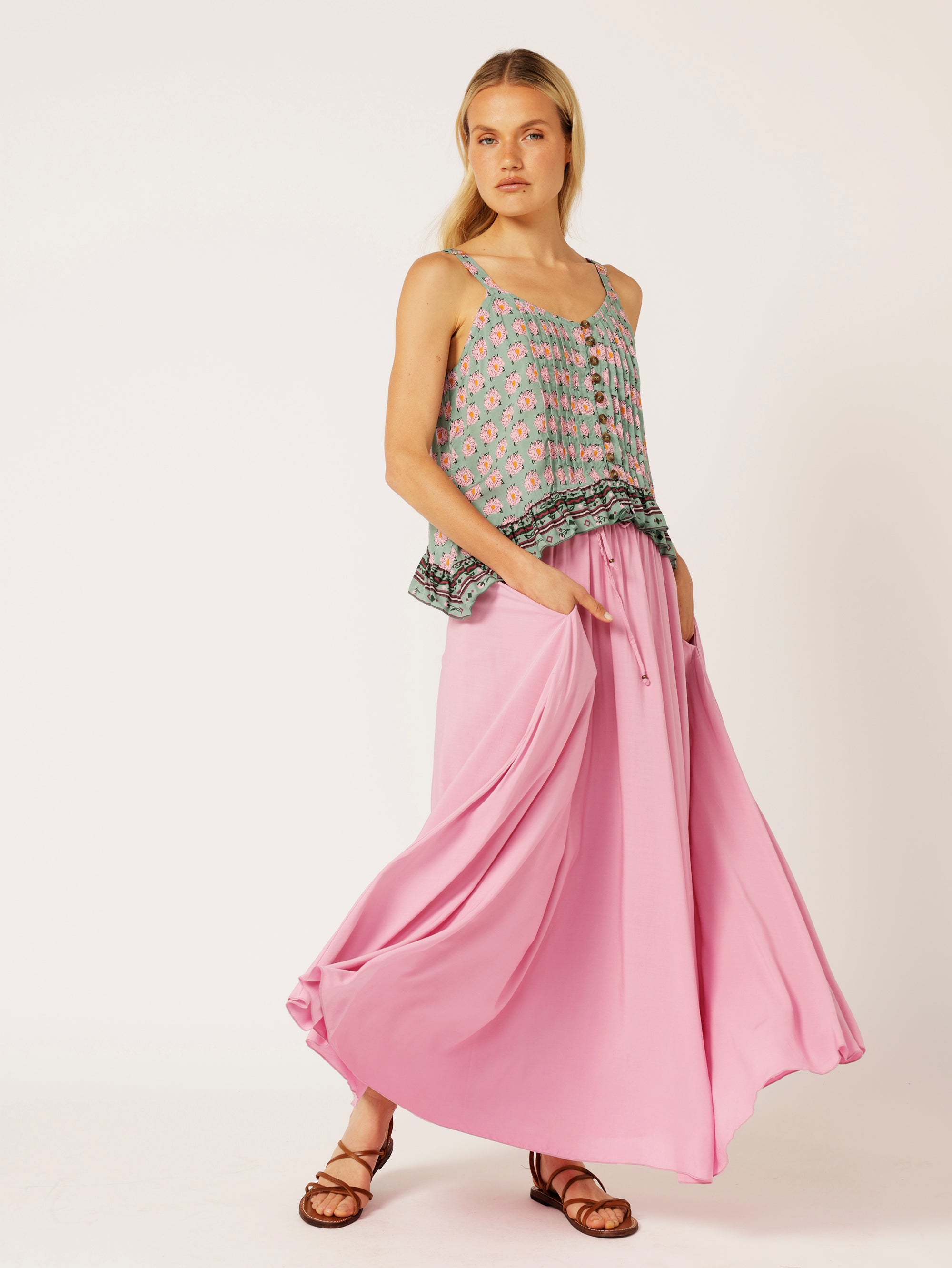 Lily Rose Singlet | Cropped | Sage Peony - Saffron Road