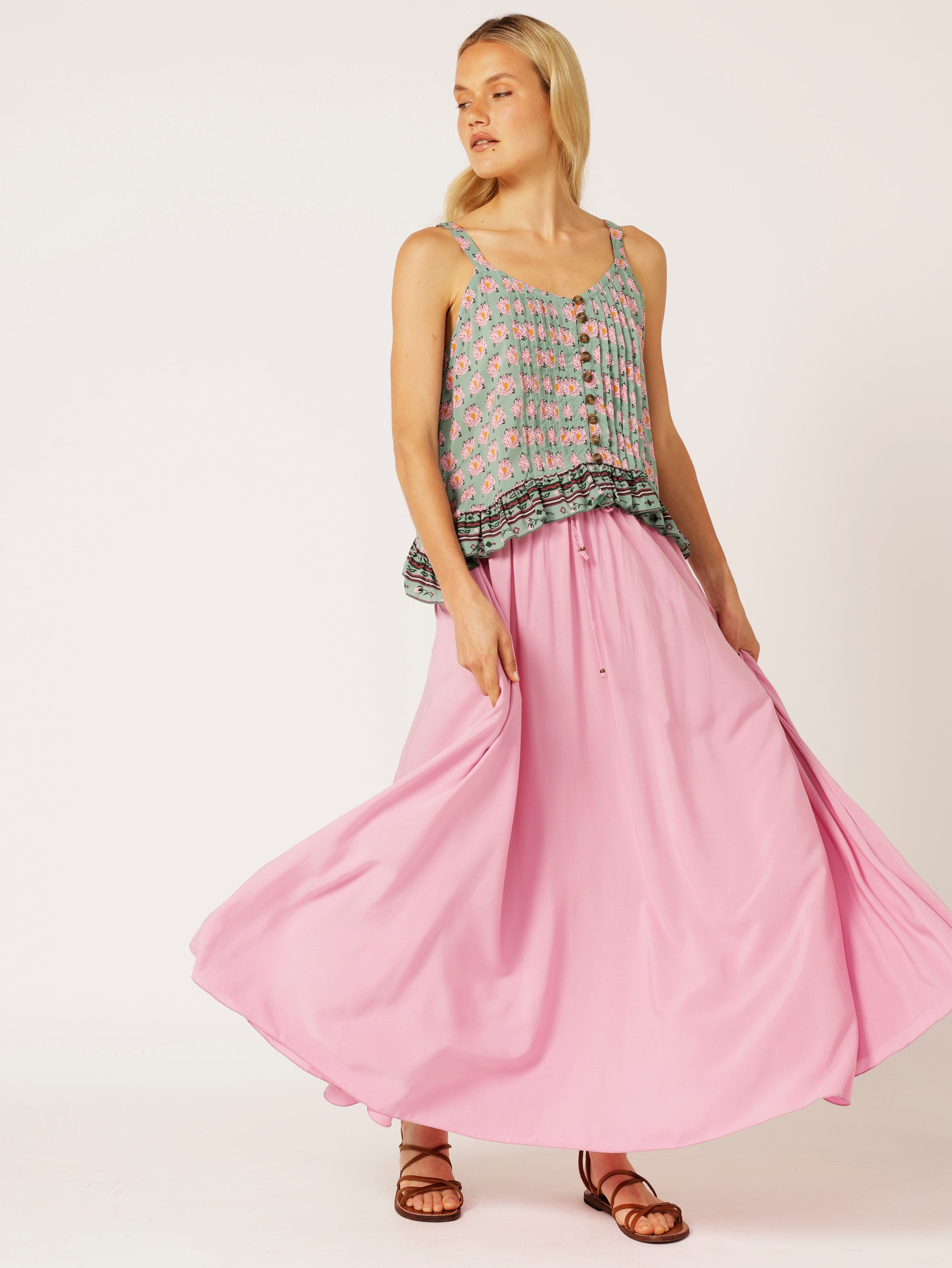 Lily Rose Singlet | Cropped | Sage Peony - Saffron Road