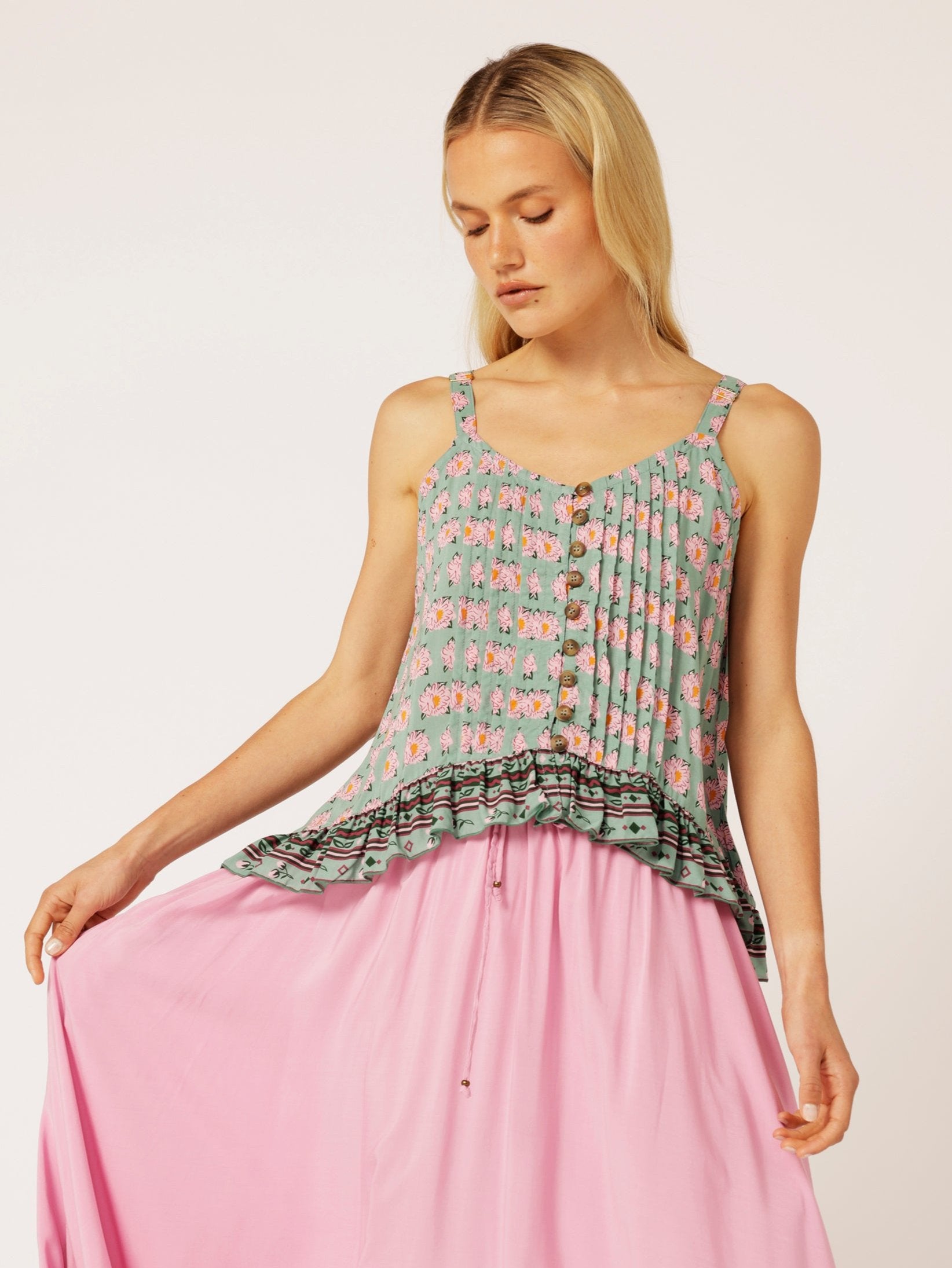 Lily Rose Singlet | Cropped | Sage Peony - Saffron Road