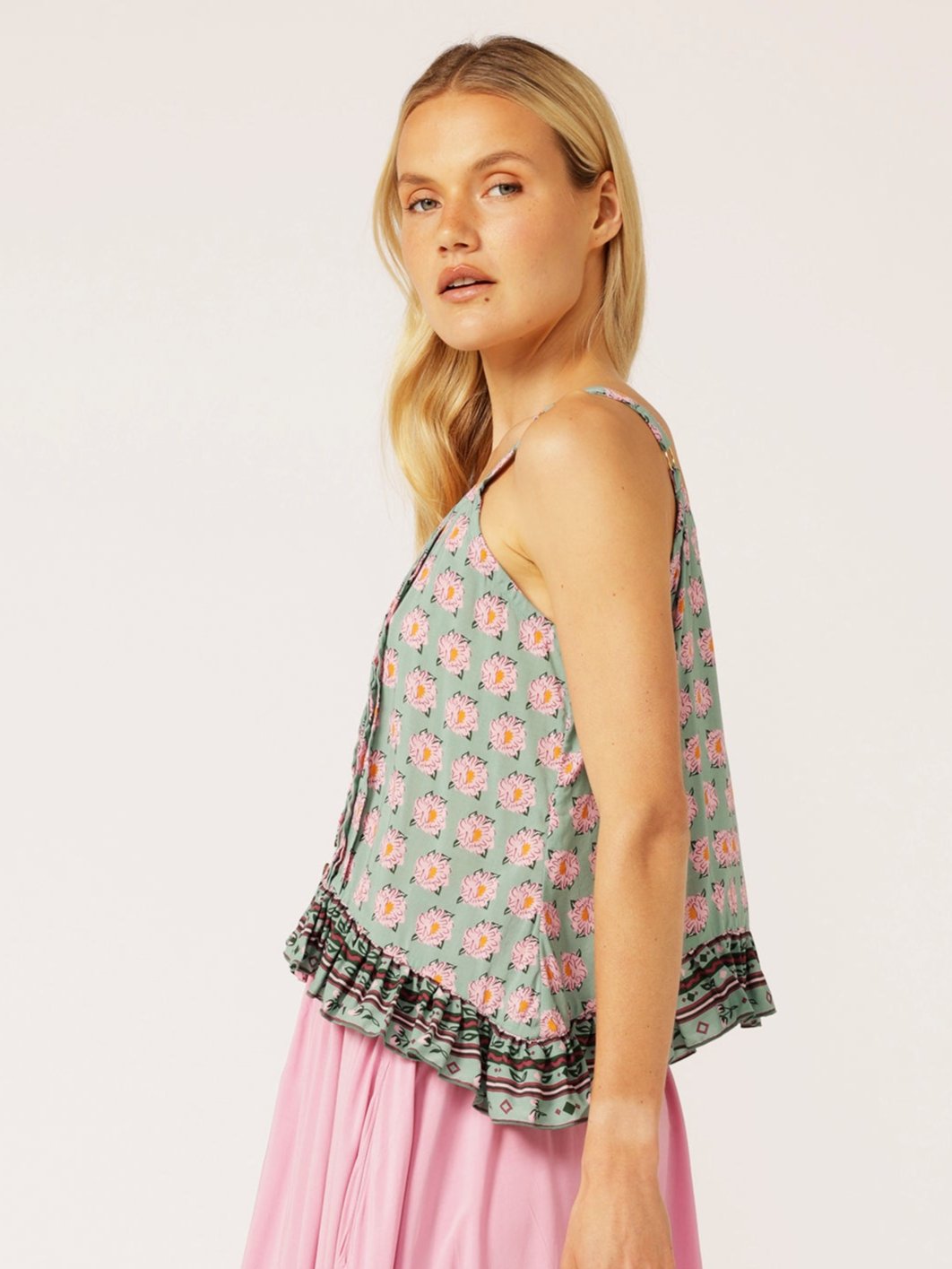 Lily Rose Singlet | Cropped | Sage Peony - Saffron Road