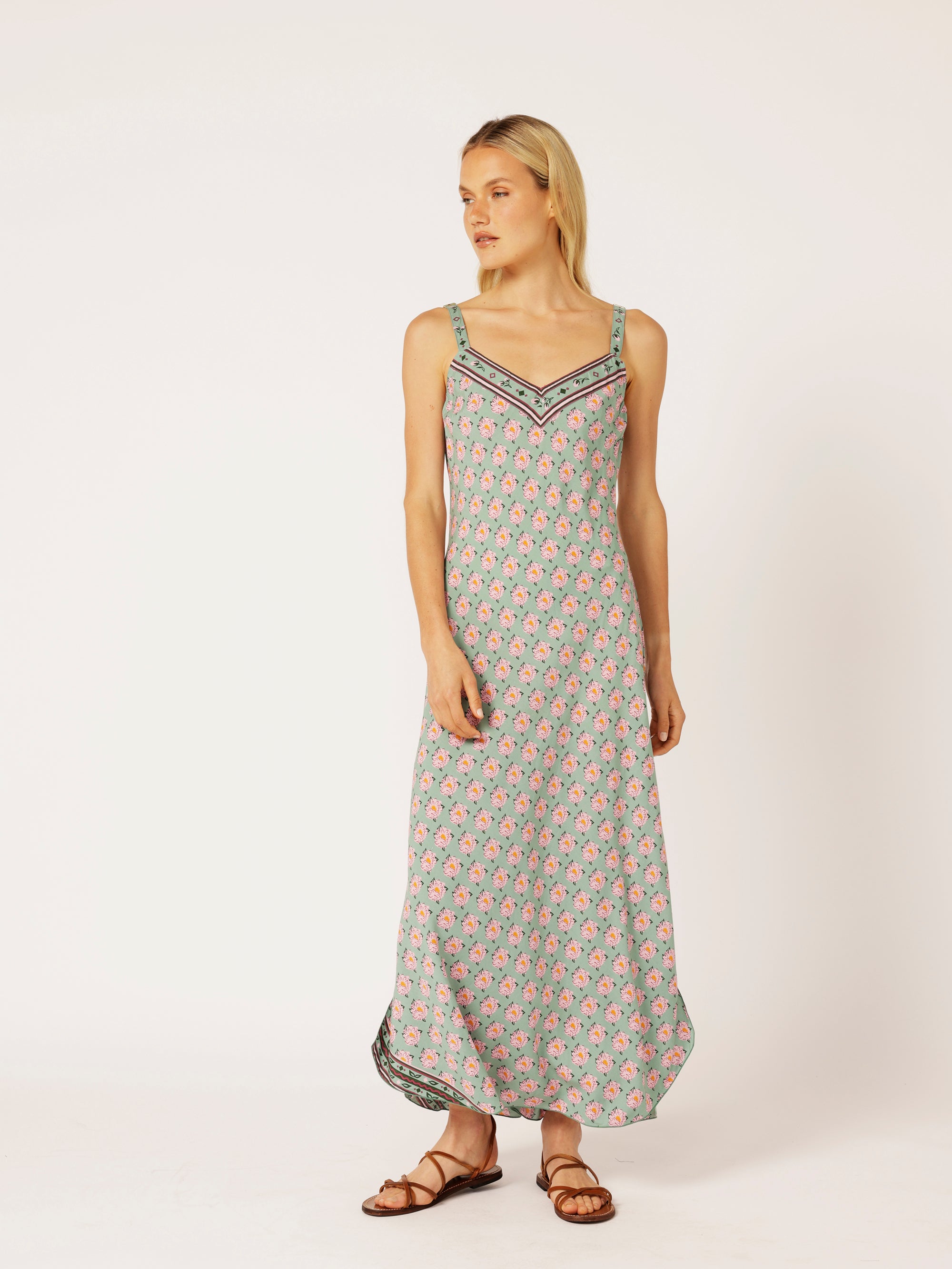 Slip Dress MAXI | Bias Cut | Sage Peony - Saffron Road