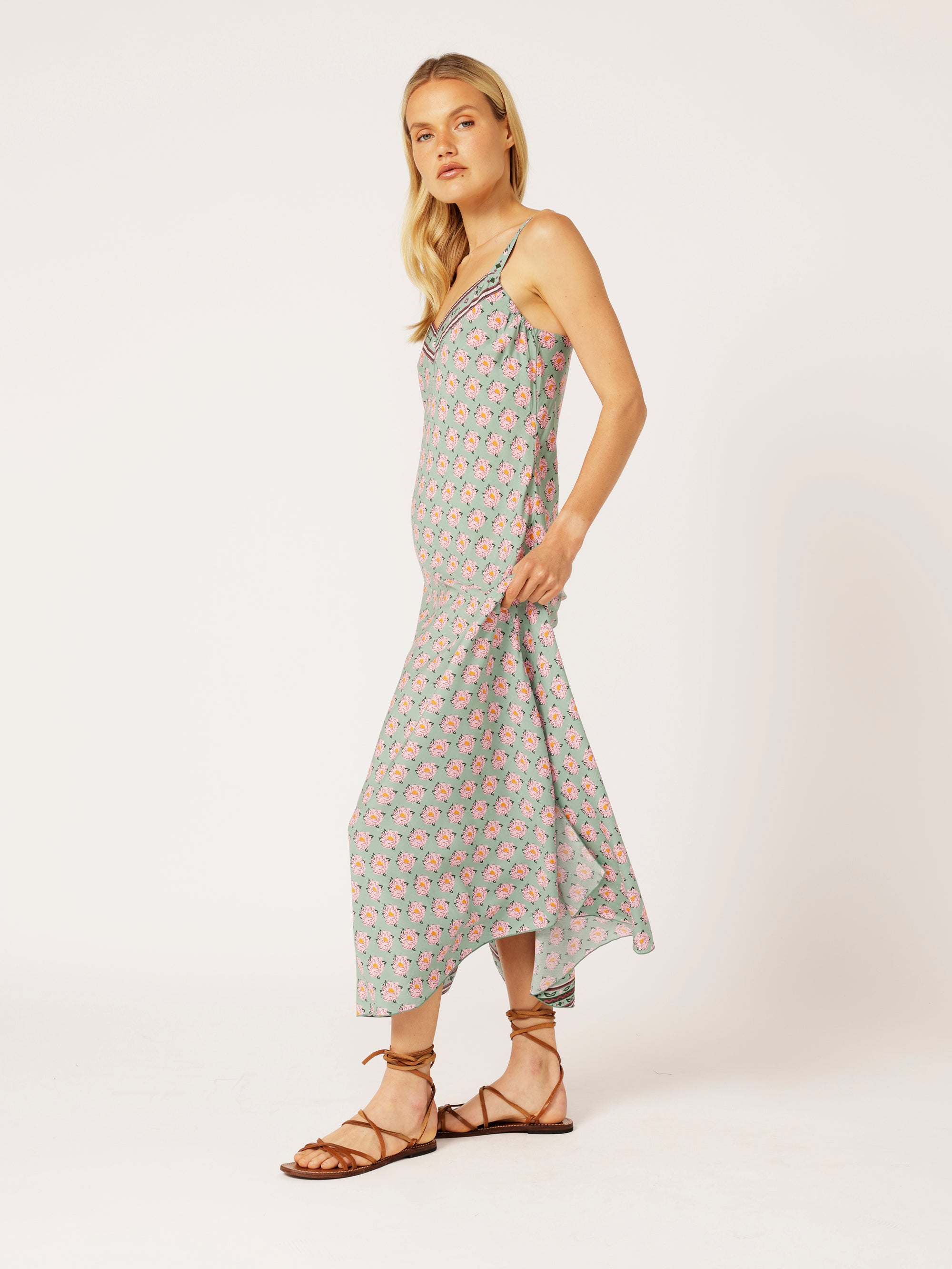 Slip Dress MAXI | Bias Cut | Sage Peony - Saffron Road