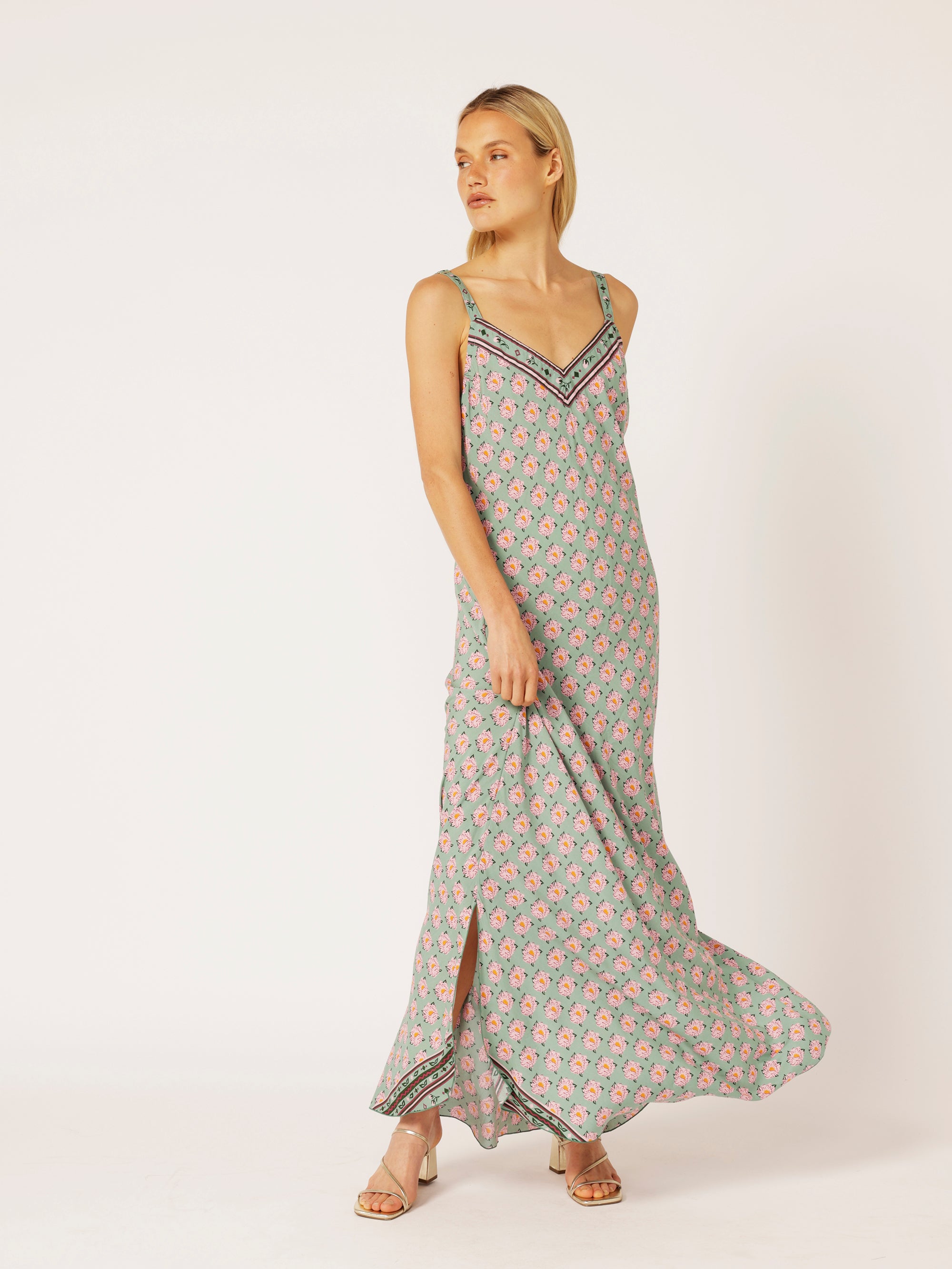 Slip Dress SUPER MAXI | Bias Cut | Sage Peony - Saffron Road