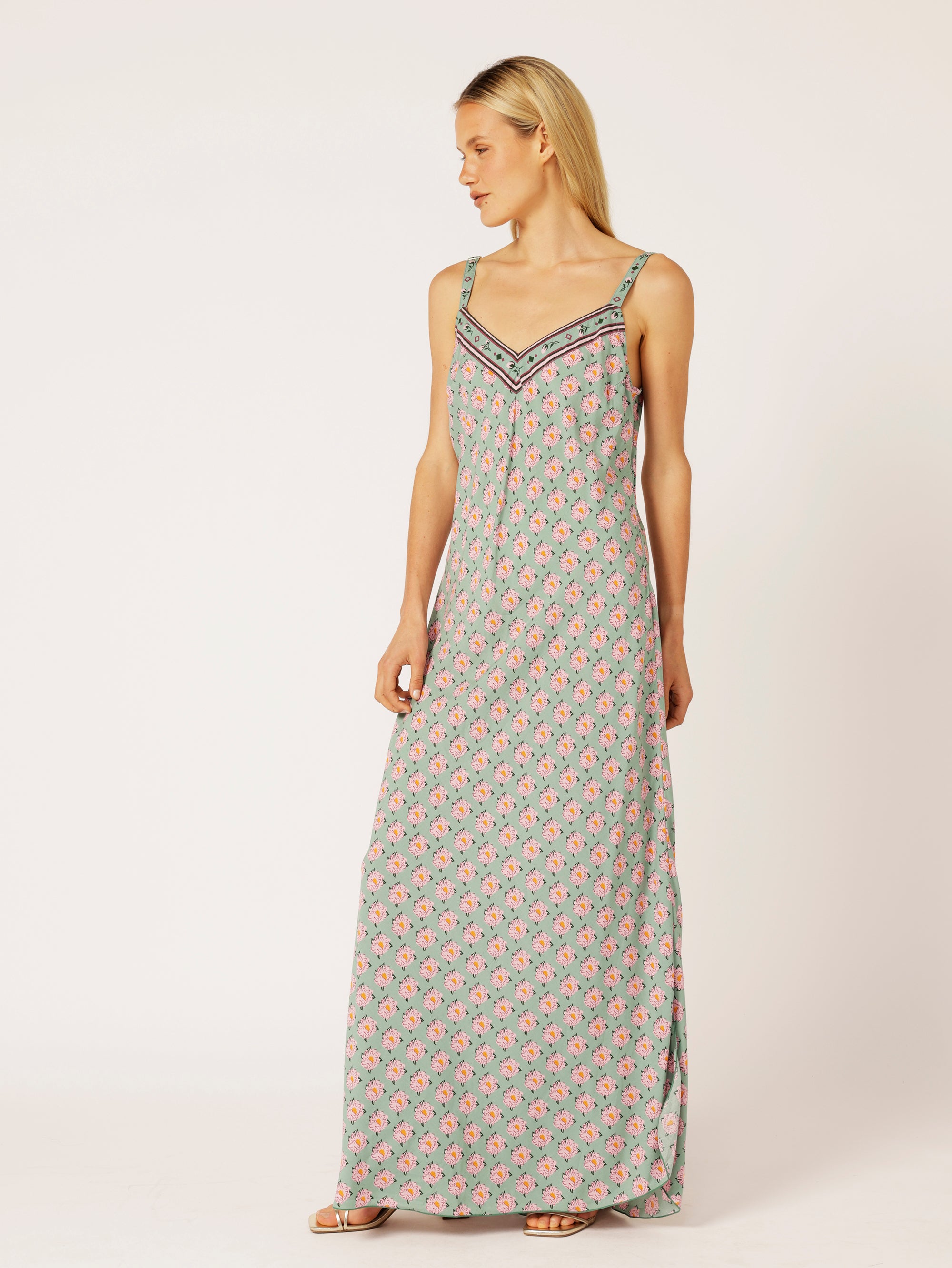 Slip Dress SUPER MAXI | Bias Cut | Sage Peony - Saffron Road