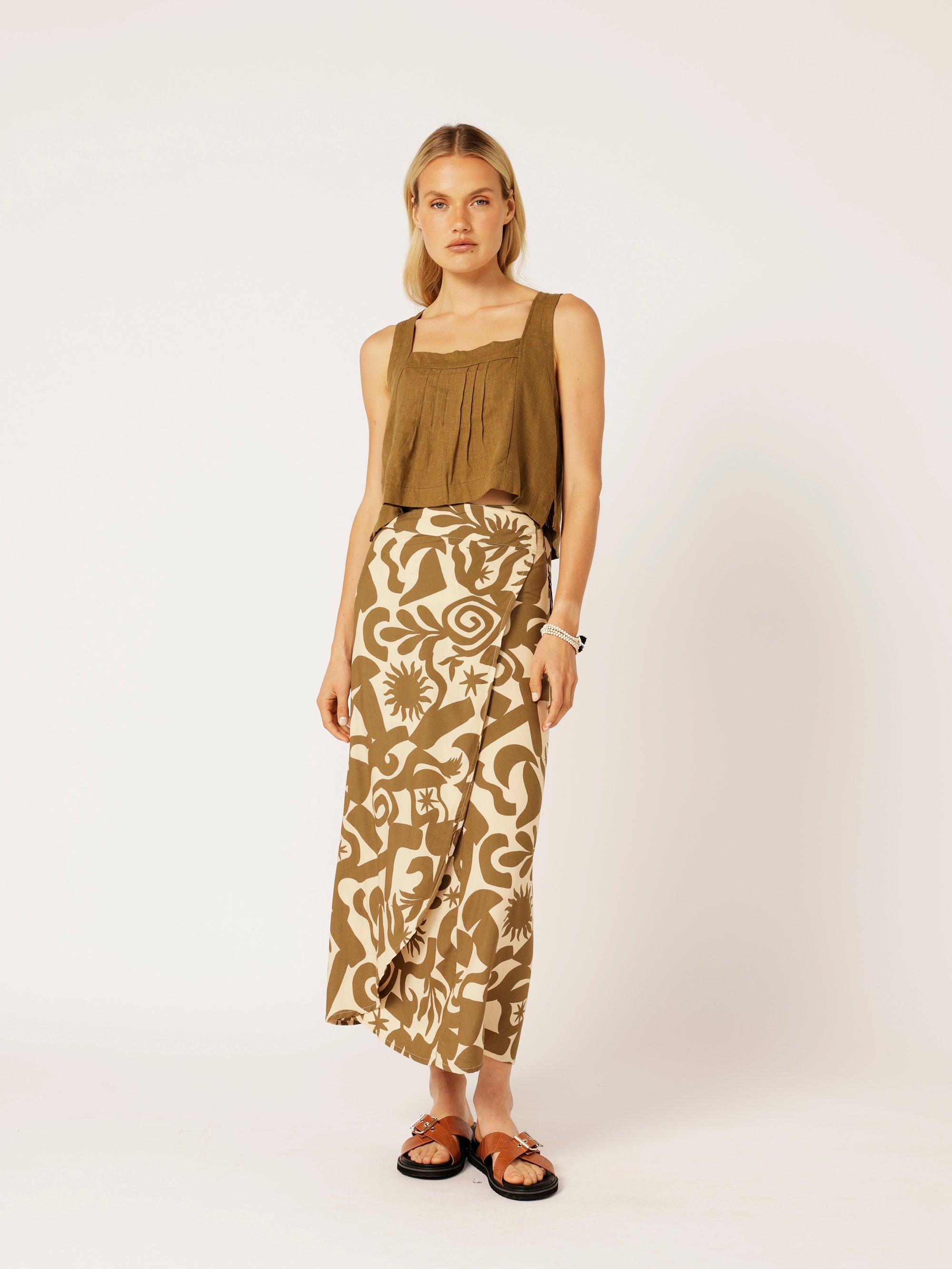 Wrap Skirt |  Soleil Khaki - Saffron Road