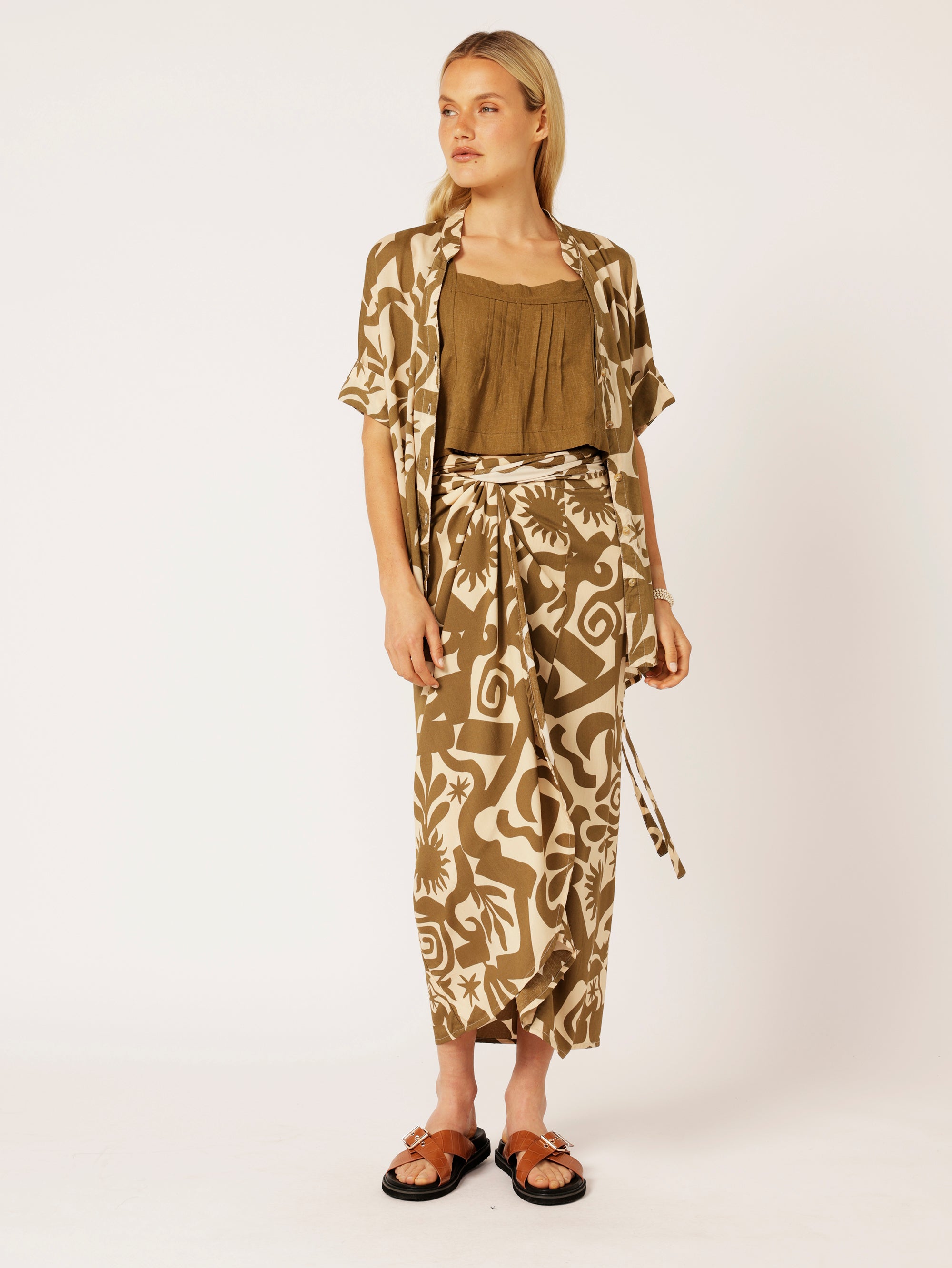 Wrap Skirt |  Soleil Khaki - Saffron Road
